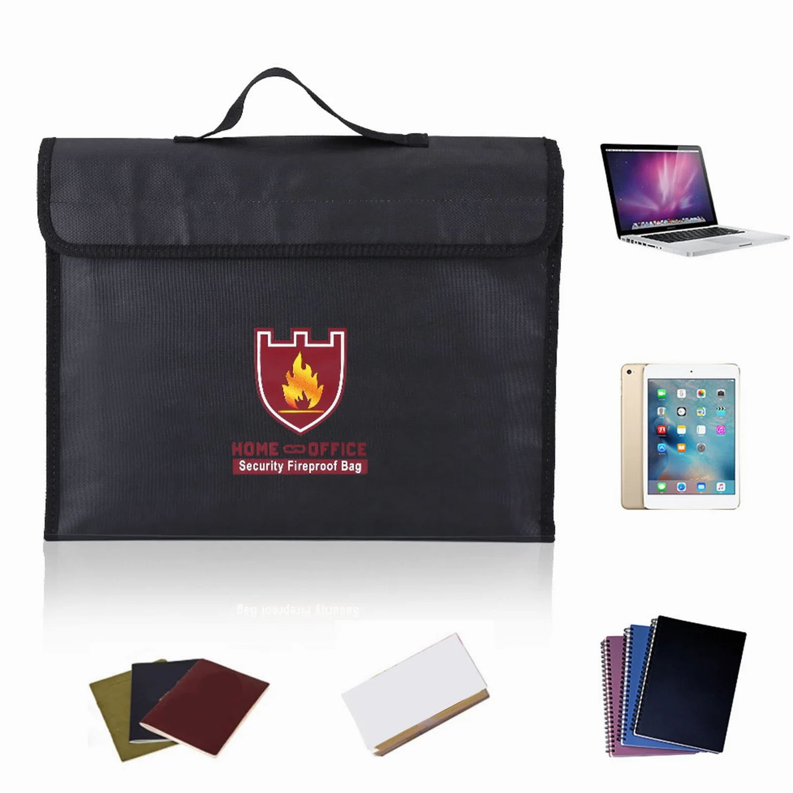 Borsa ignifuga con doppio rivestimento in alluminio e tessuto di vetro per batterie Lipo, documenti e denaro (38 * 28 * 7,5 CM)