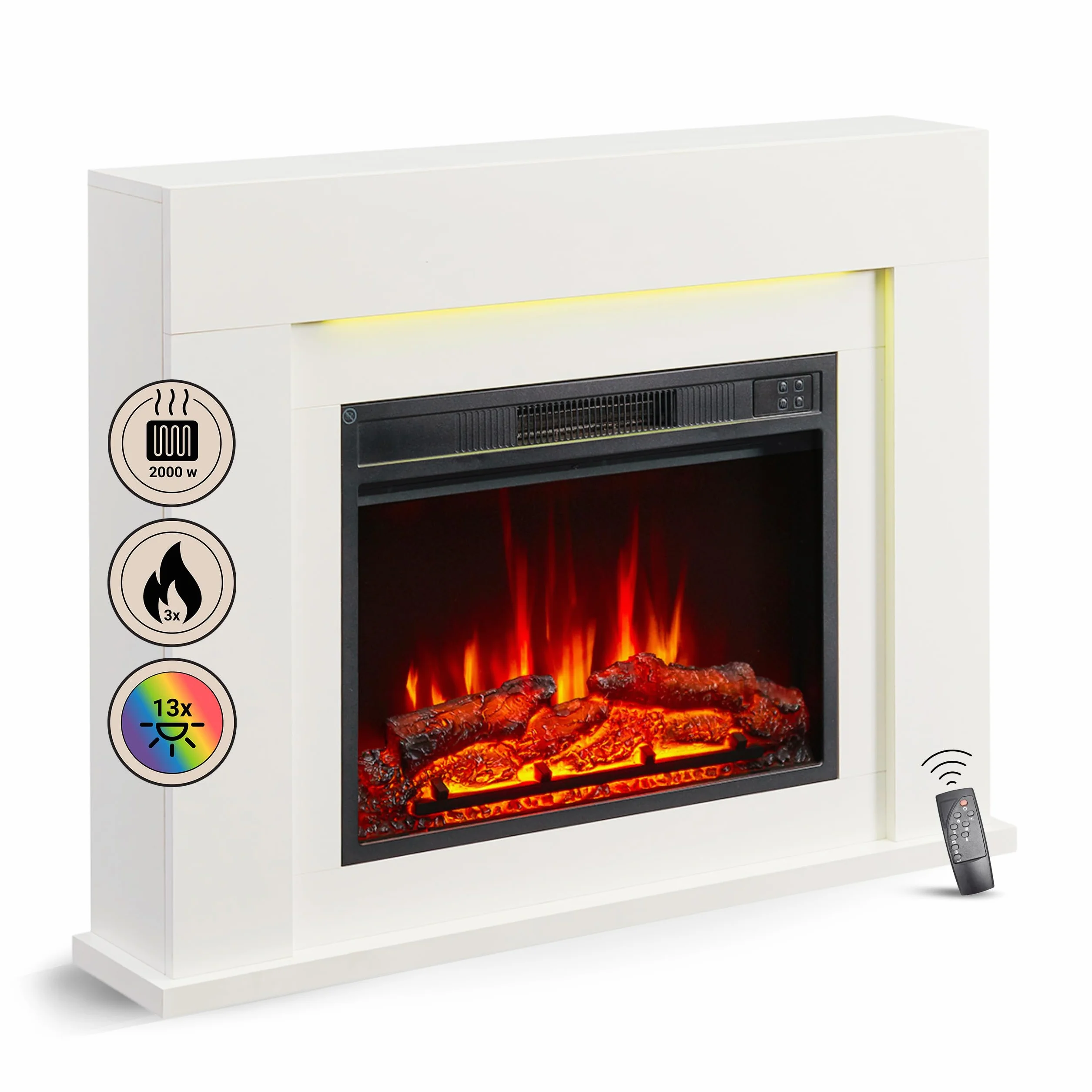 BALDERIA Finn Design Camino elettrico da terra, effetto fiamma 3D LED, riscaldamento