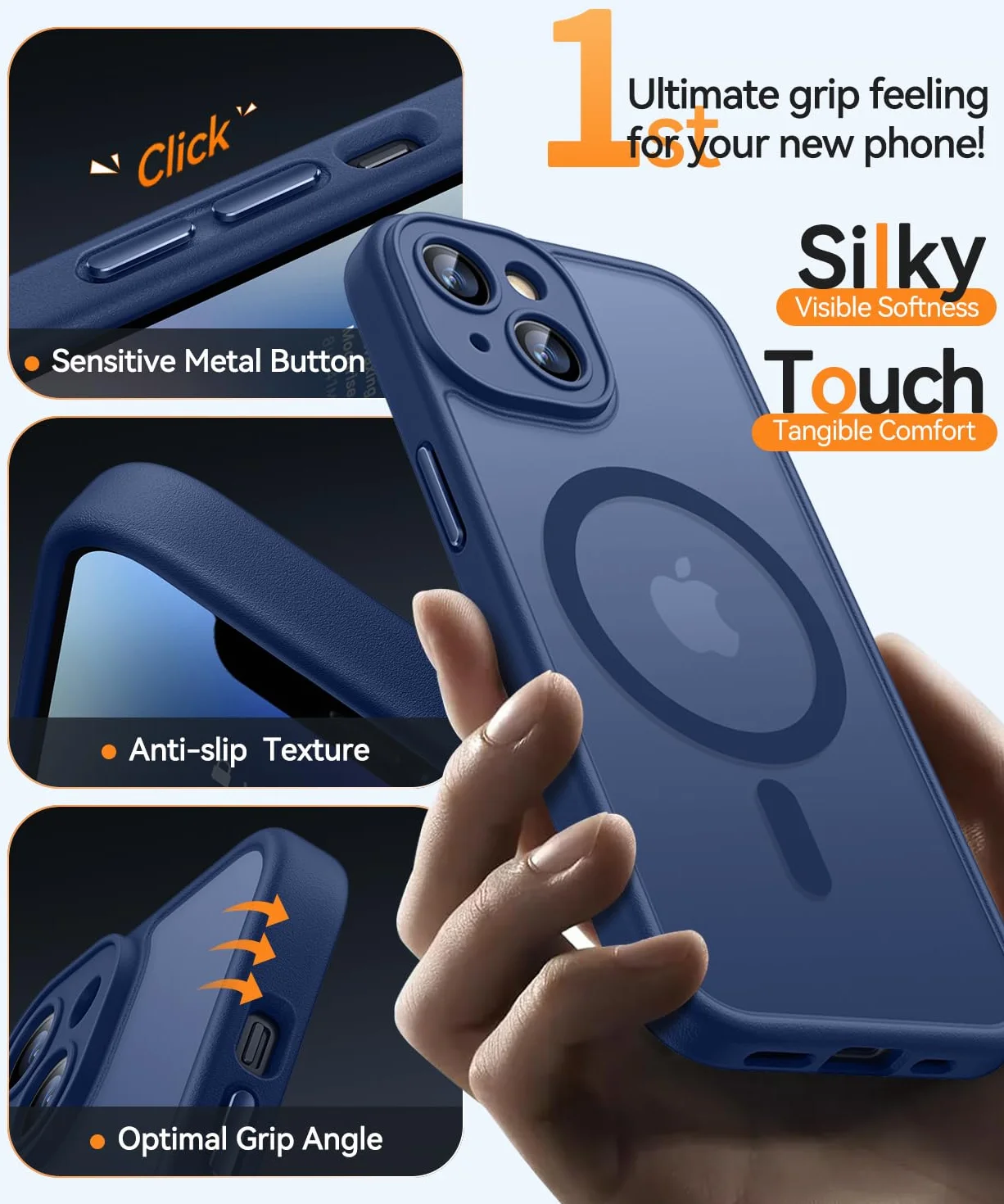 CANSHN Cover Magnetica per iPhone 14(6,1 Pollici), Compatibile con MagSafe, [Protezione Completa Della Fotocamera], Custodia Traslucida Opaca Protettiva Sottile Antiurto,Blu Profondo