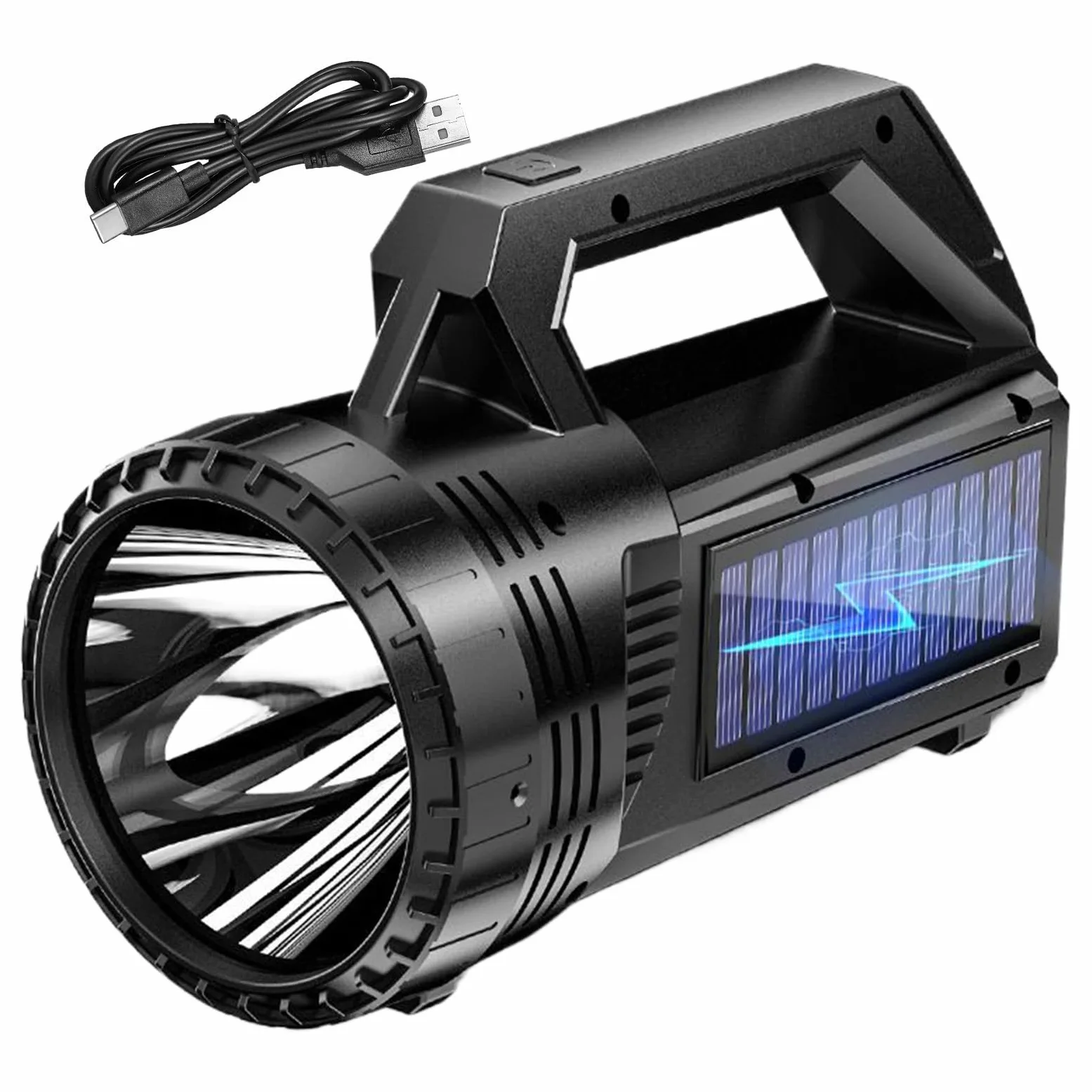 Torcia a energia solare a LED, ricaricabile, 800 lumen, luce per esterni, tipo C e ad energia solare, impermeabile, robusta, per campeggio, escursionismo, camminata, lavoro