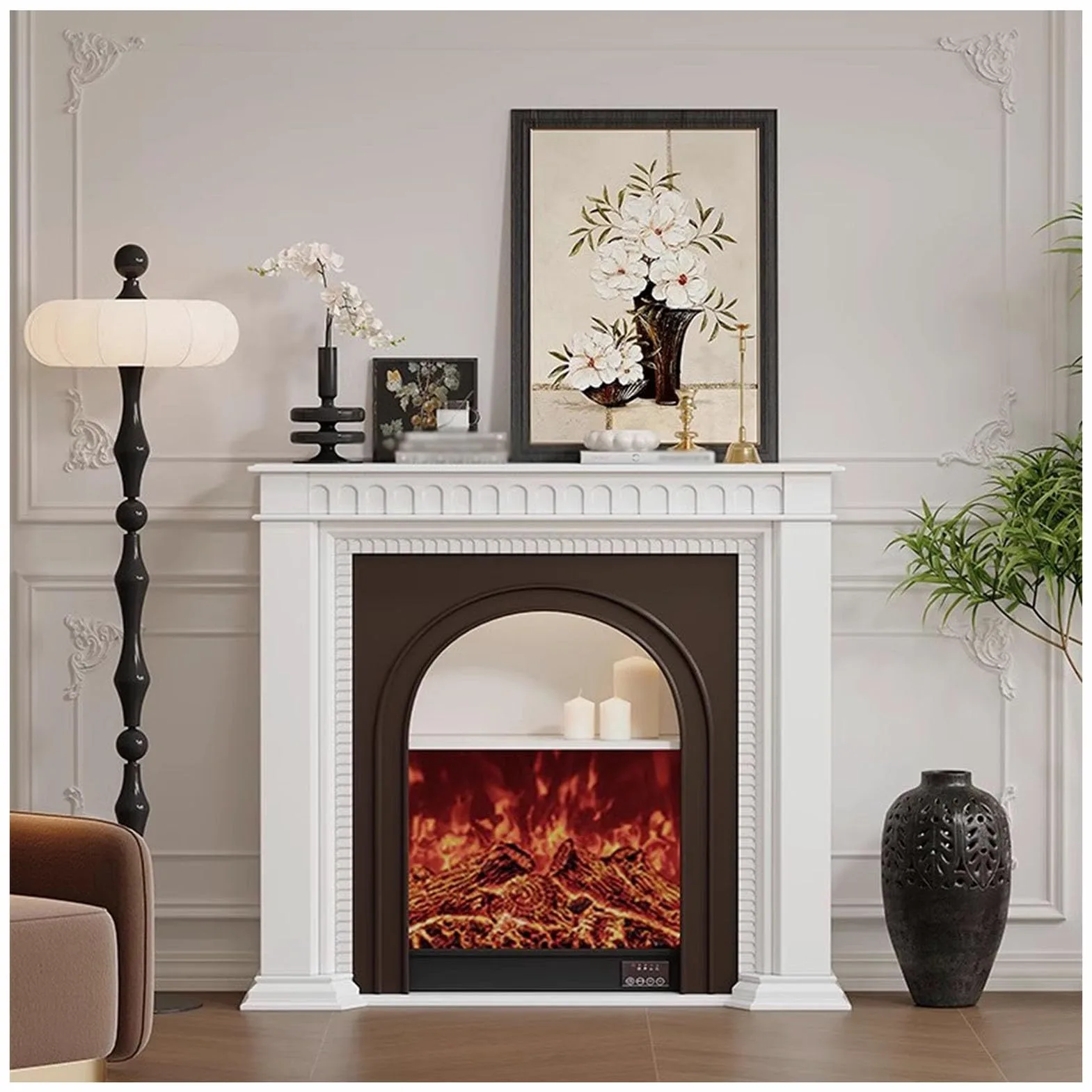 Caminetto Elettrico In Legno Massello Da 43" Con Riscaldatore | Camini Elettrici Indipendenti Con Effetto Di Fiamma Reale E Stoccaggio Per Soggiorno(80cm/31.5in)