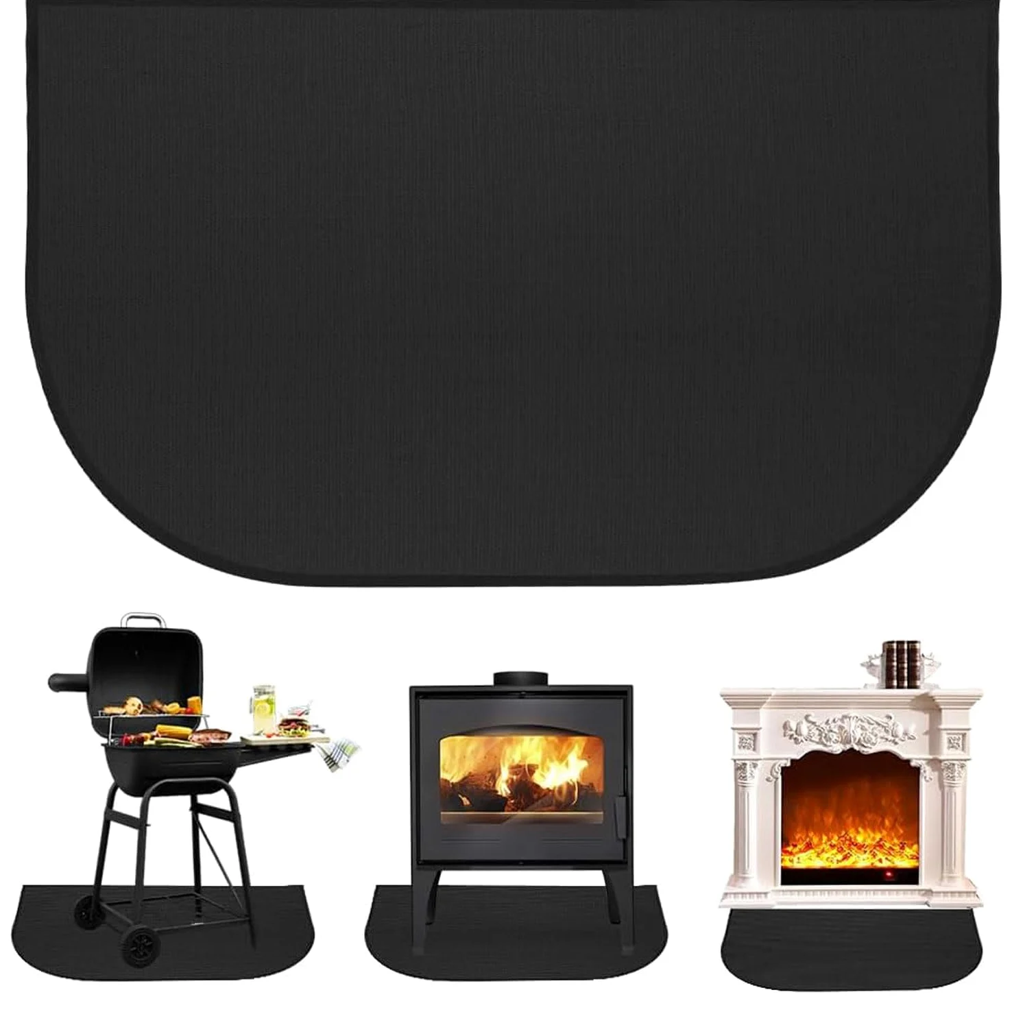 Tappeto ignifugo per camini, resistente al calore, protezione per pavimenti per interni ed esterni, colore nero, 102 x 50 cm, sicuro e soluzione