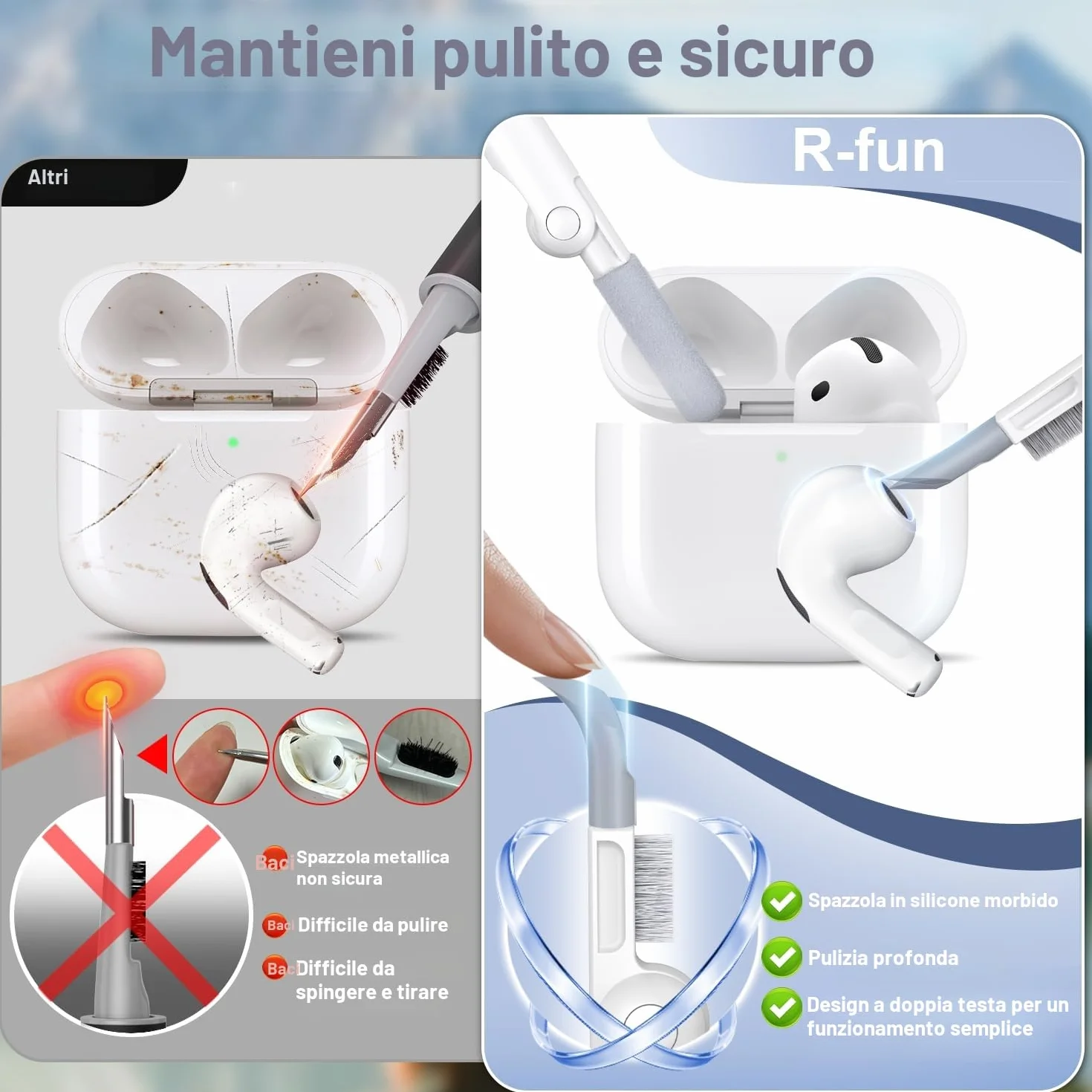 R-fun Custodia per Airpods 4, custodia morbida in silicone con portachiavi, copertura protettiva completa compatibile con Airpods 4th di Apple, Nero