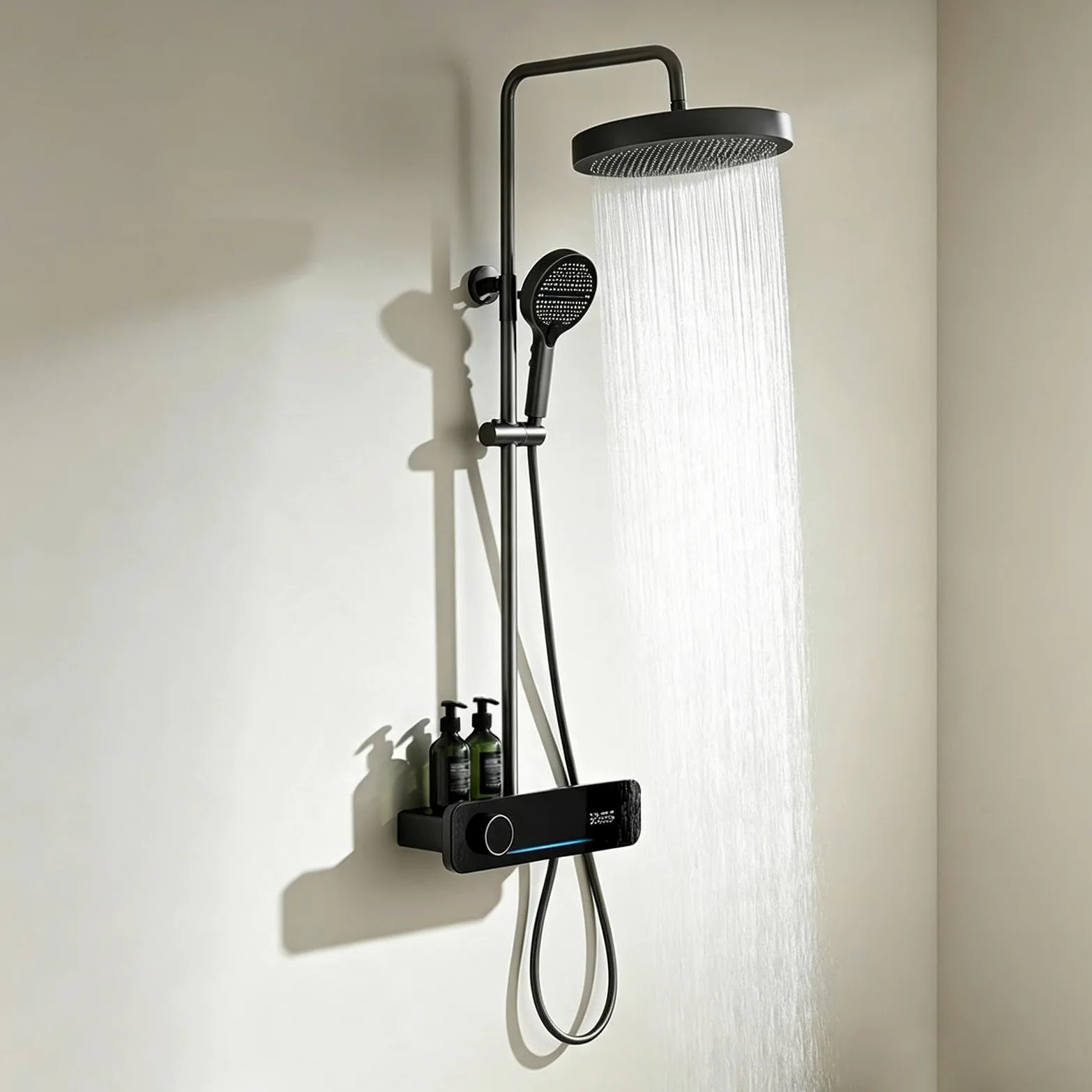 Colonna Doccia Pianoforte Altezza Regolabile Grigio Canna di Fucile | Kit Doccia a Muro con Soffione Doccia Rotondo Regolabile e Cascata e Doccetta