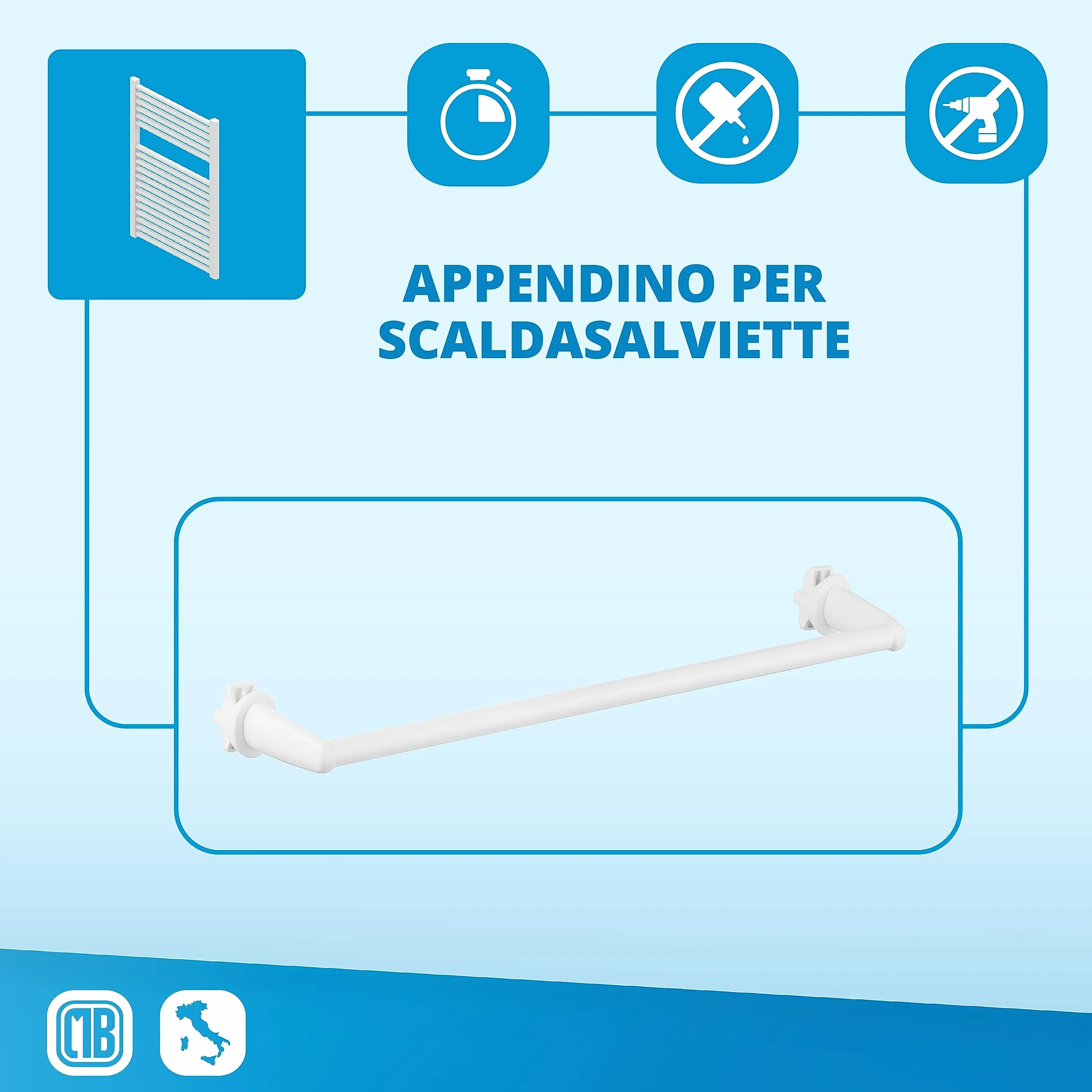 Porta Asciugamani Bagno per Termosifone Scaldasalviette Autoavvitante Senza Fori Bianco