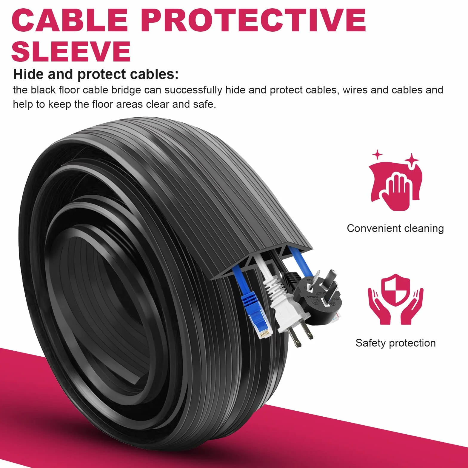 Canalina Pavimento 3 Canali PVC 4.5m Nero Protezione Cavi Antinciampo