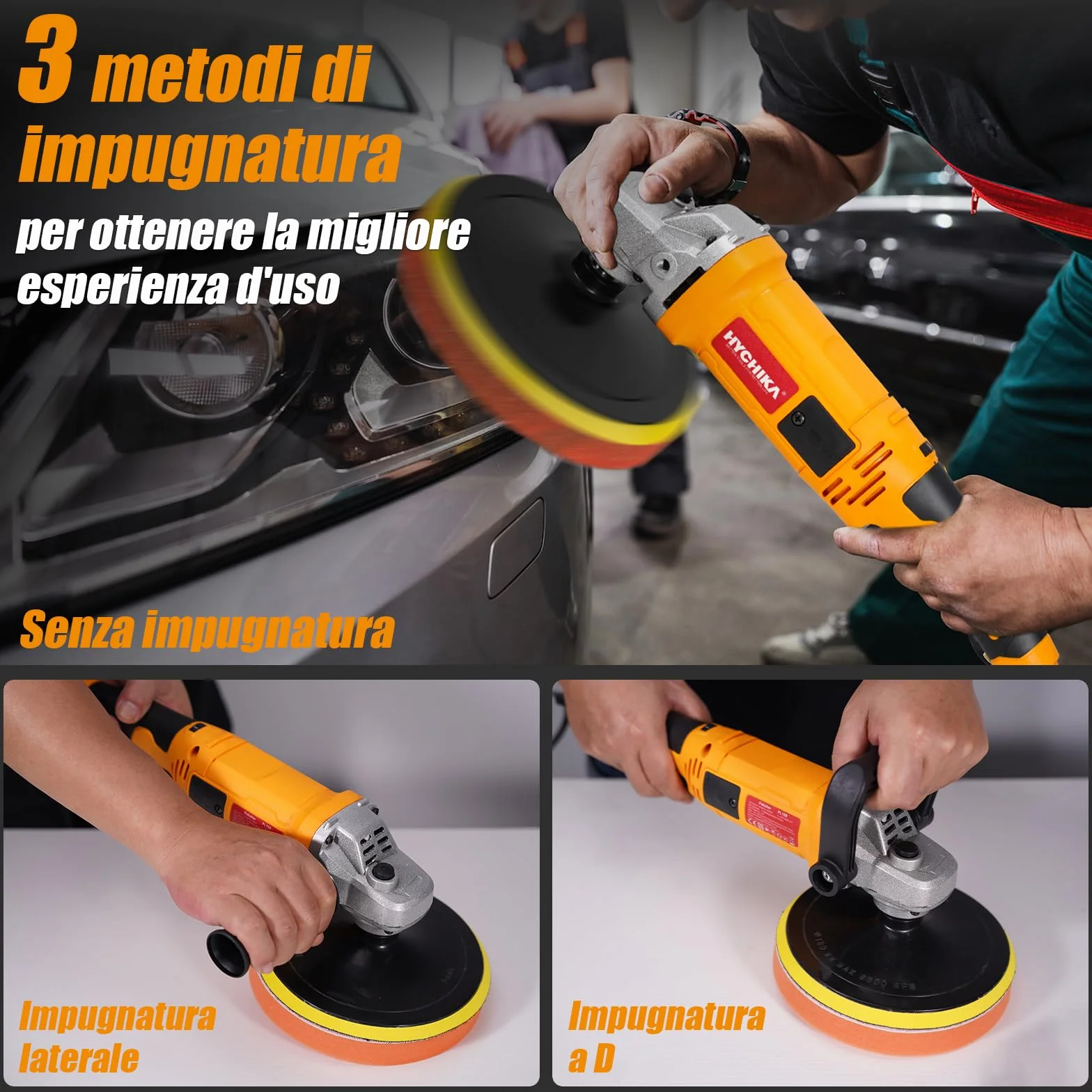 HYCHIKA Lucidatrice Auto 1580W, Controllo Variabile 6 Velocità, Motore Rame Puro, 180 mm