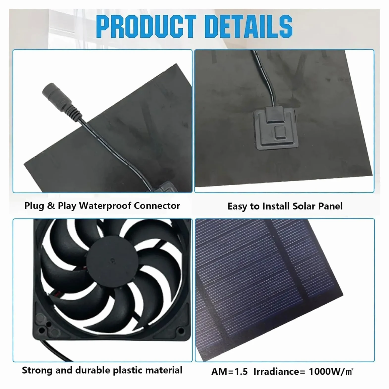 Estrattore Aria, Ventilatore Solare for Cuccia for Cani, Ventilatore Solare Impermeabile, Potente Dispositivo di Raffreddamento, Kit Versatile for l'estrazione Aria for Picnic