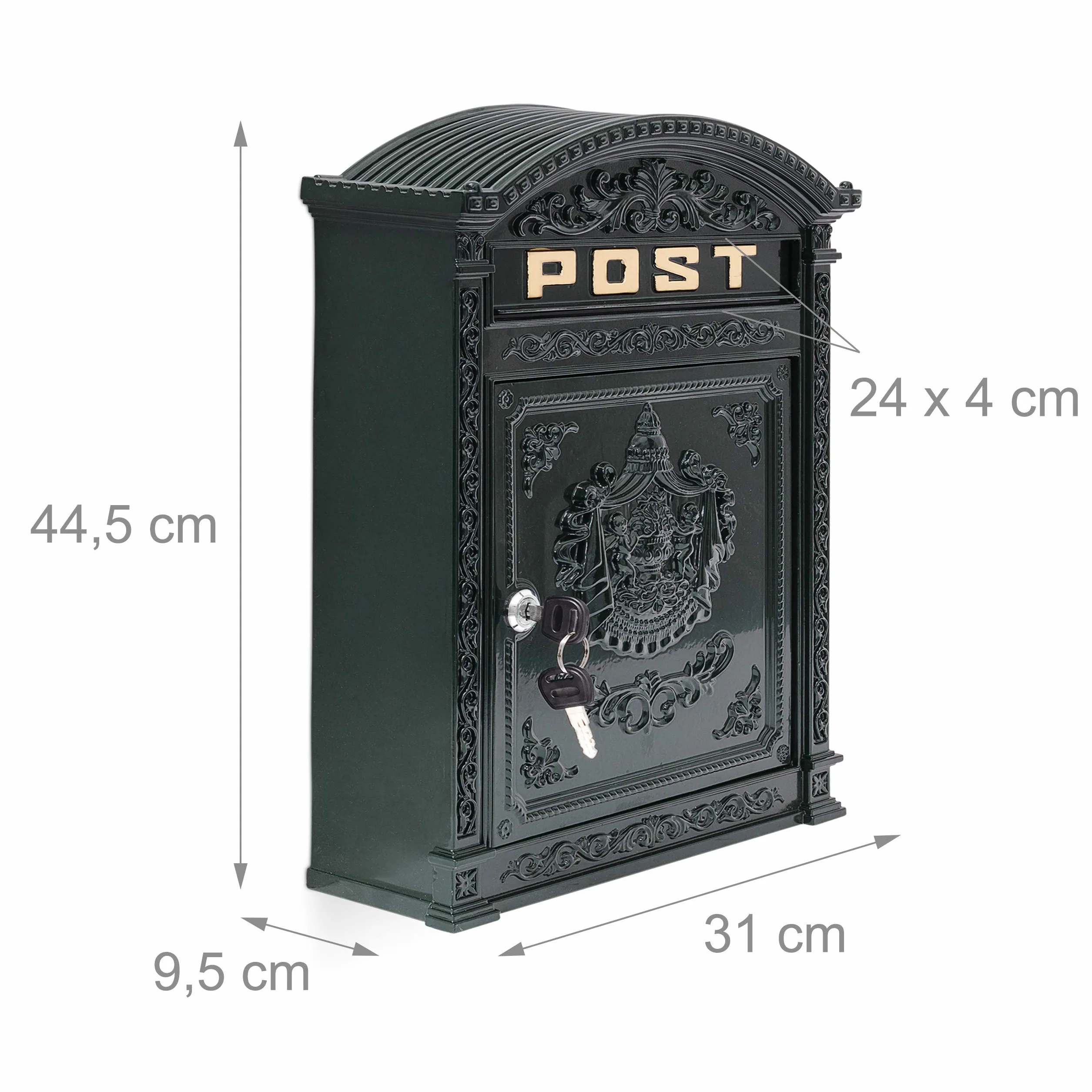 Relaxdays Cassetta delle Lettere Antico Verde, 44,5 x 31 x 9,5 cm, Scritta POST