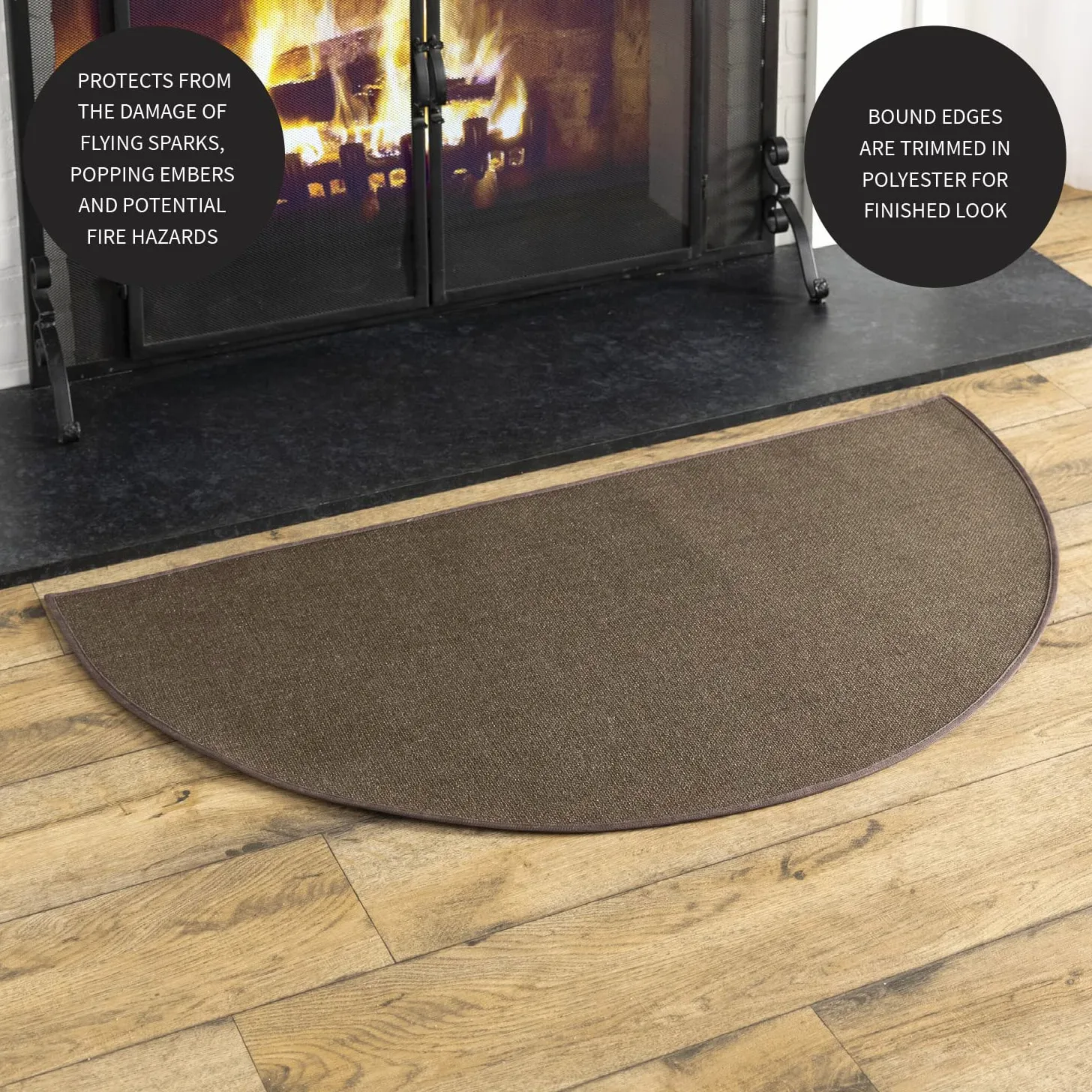Plow & Hearth Tappeto semicircolare di area del camino del focolare della vetroresina resistente alla fiamma, 27" x 48"