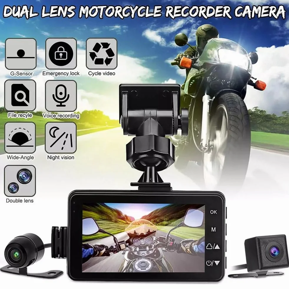 Telecamera DVR per moto con telecamera anteriore posteriore Dual Video Registrazione in loop impermeabile Registratore di guida per moto Sostituzione