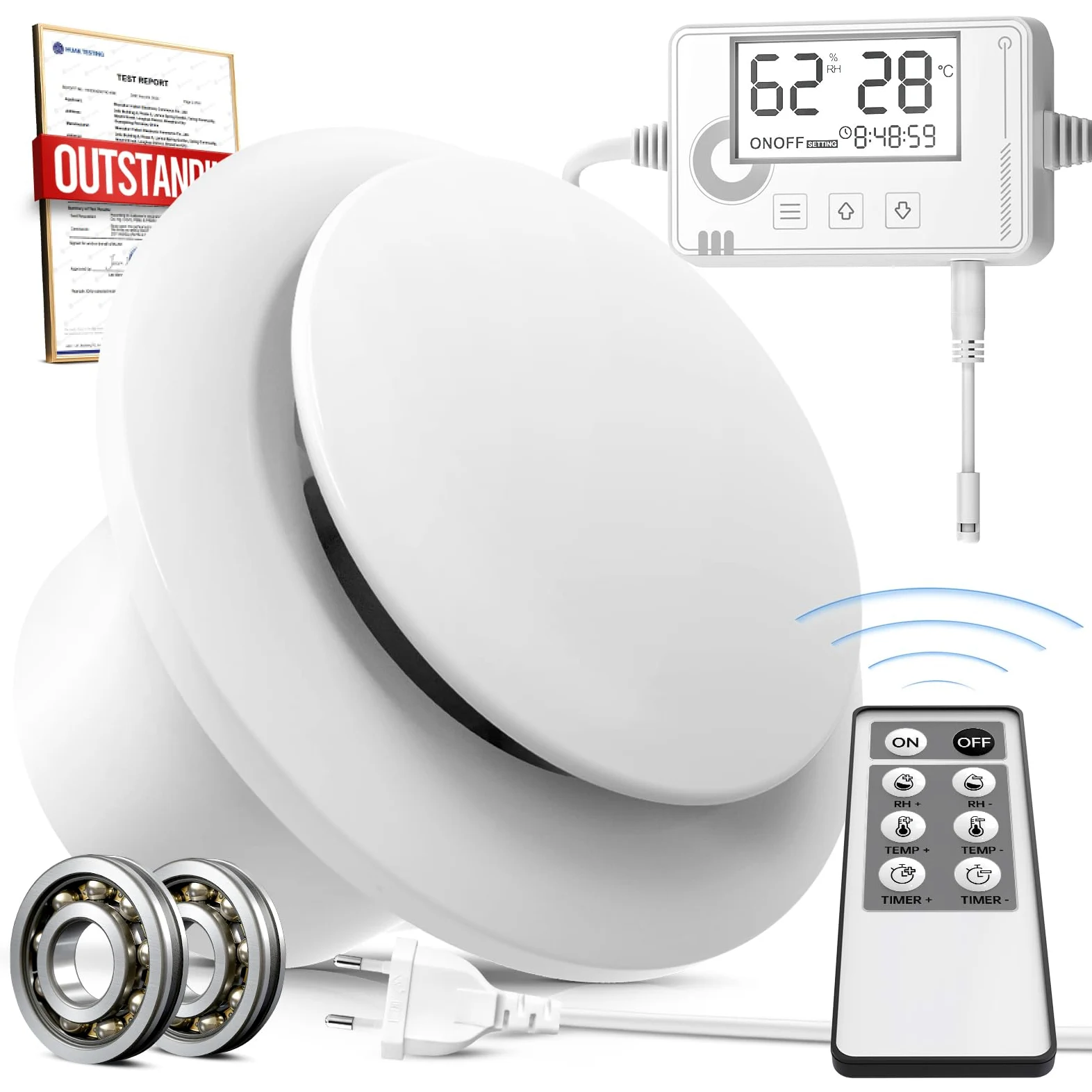 Aspiratore Bagno 100mm con Sensore di Umidità, Temperatura e Timer, Display Temperatura e Umidità in Tempo Reale Estrattore Aria Silenzioso, Ventola Spirazione Ventilatore con Telecomando