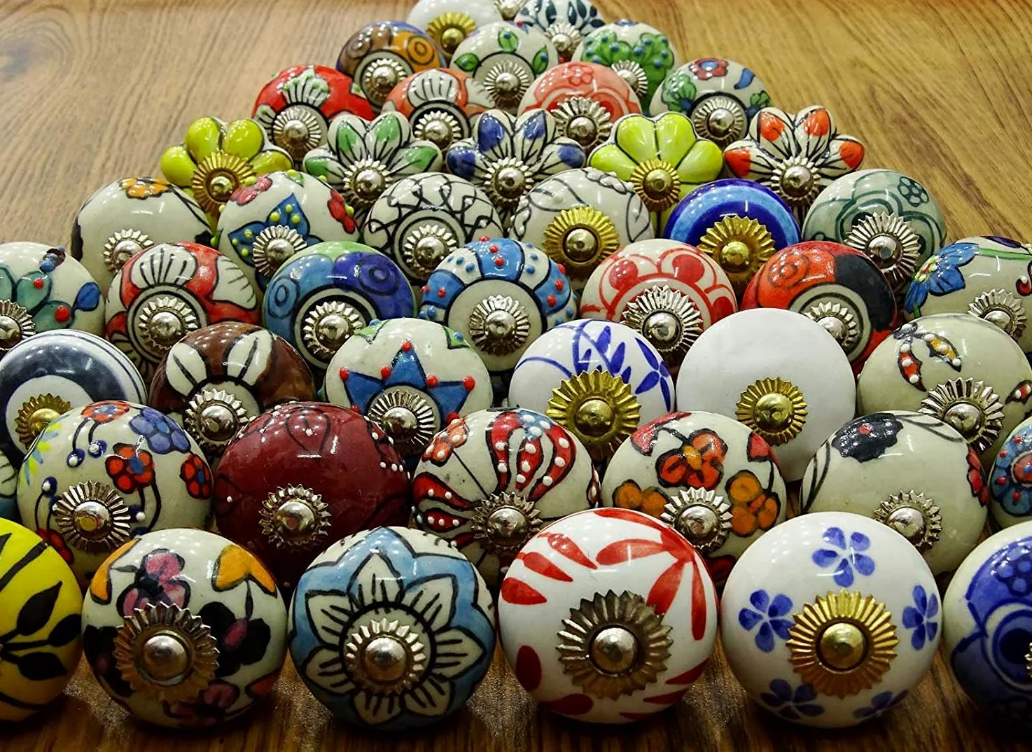 Manopole decorative rotonde a forma di manopola in ceramica dipinta a mano, 30 pezzi assortiti