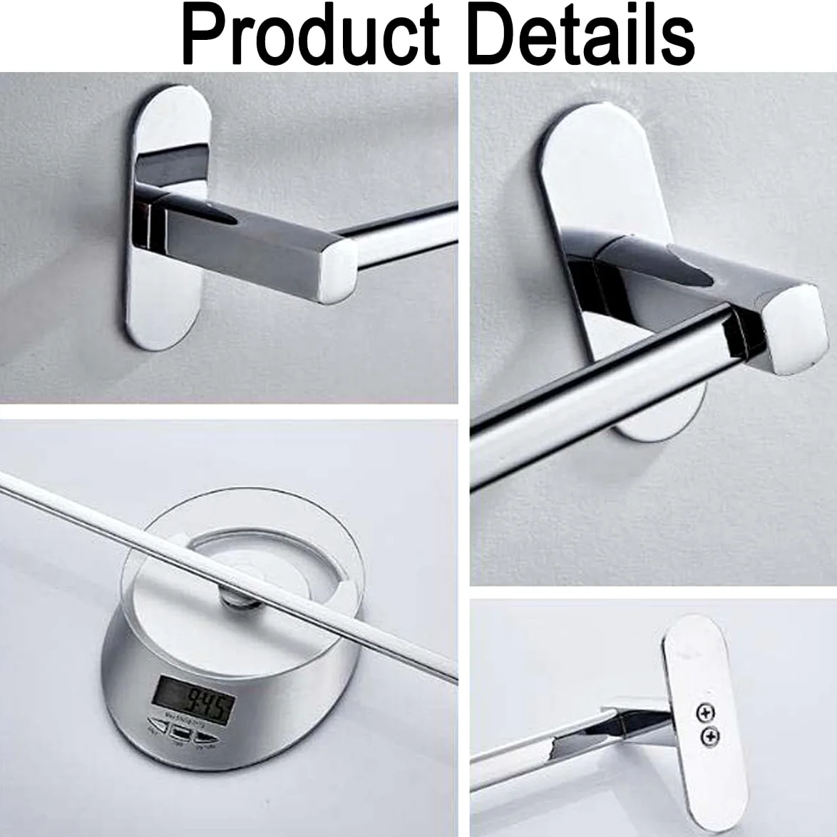 Portasciugamani in acciaio inox per bagno e cucina, impermeabile, adesivo, senza fori, 50 cm