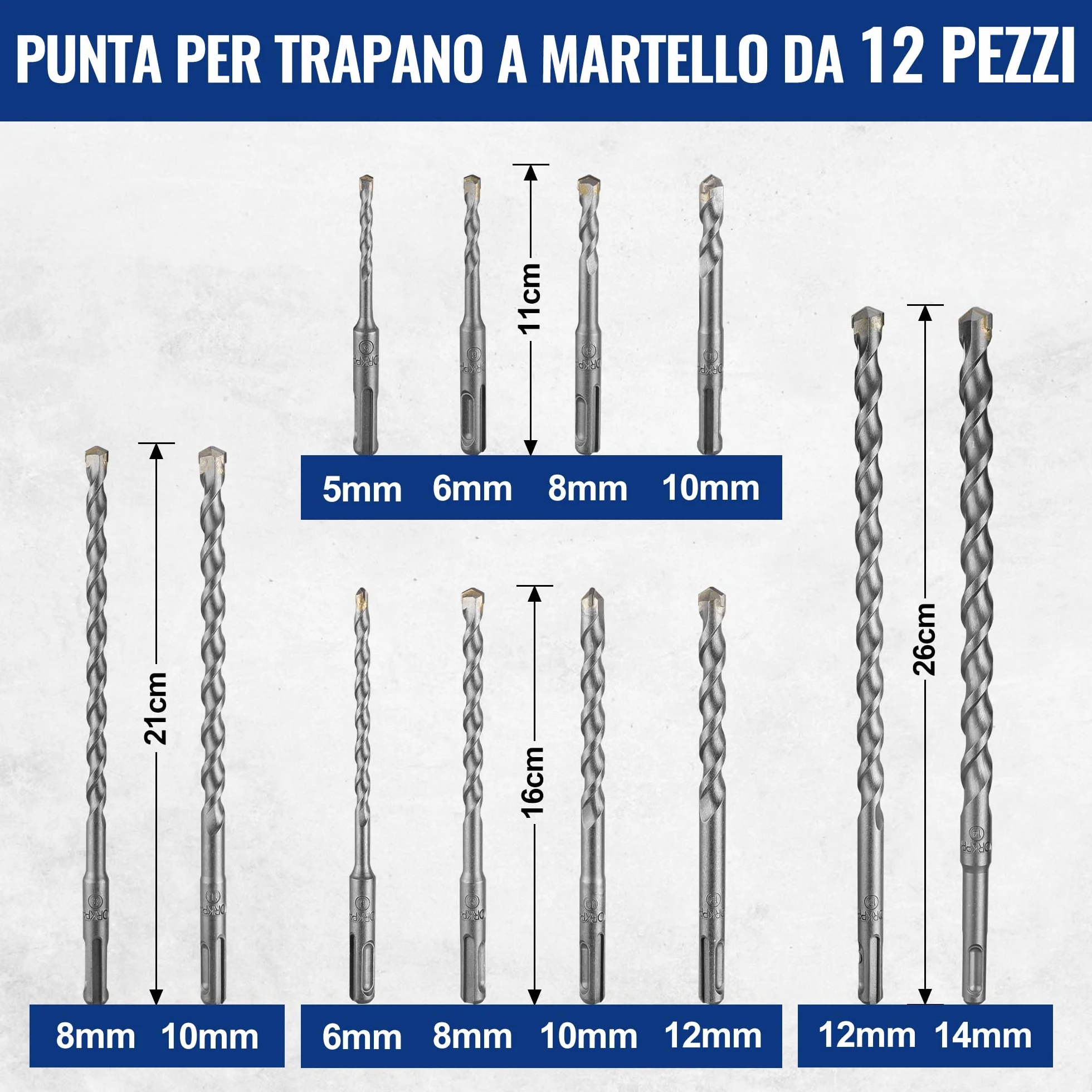 WORKPRO Set 17 Pezzi Punte e Scalpelli SDS Plus per Calcestruzzo Muratura