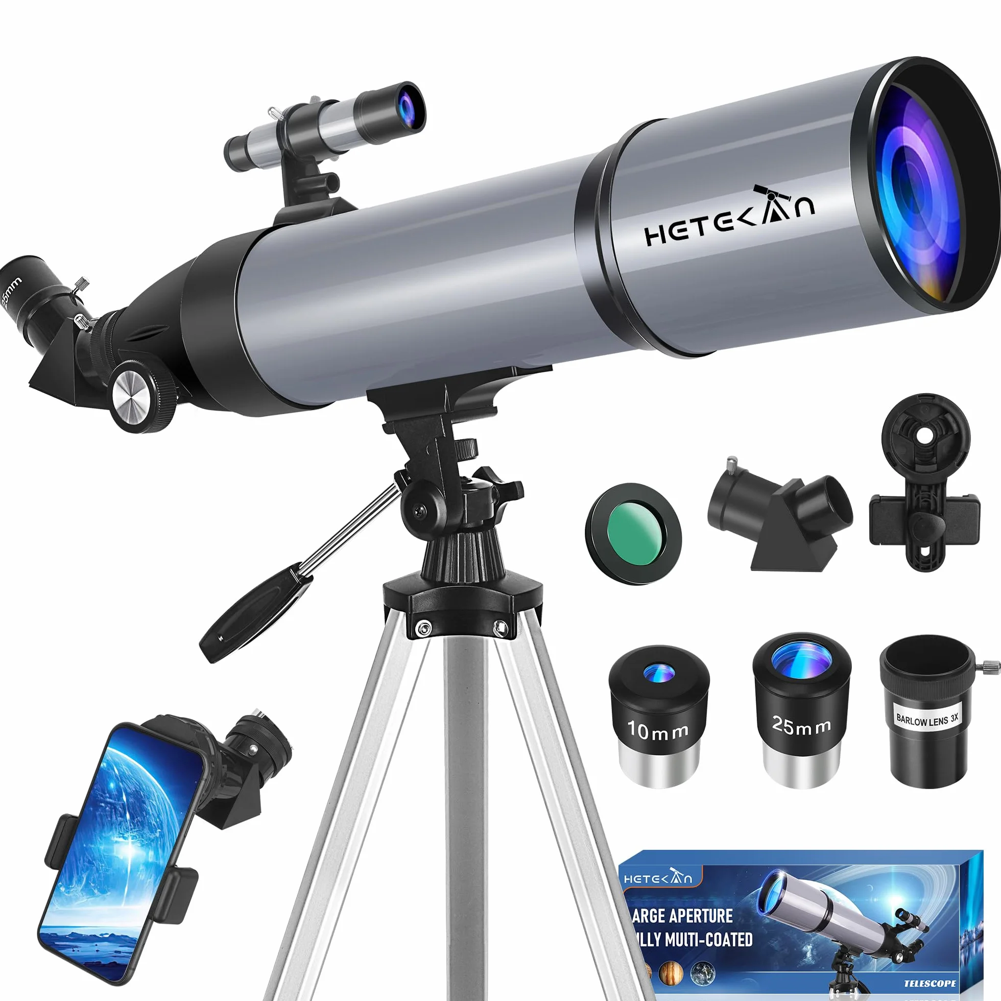 Telescopio Astronomico Professionale 80/600mm, Telescopio Rifrattore Portatile per Adulti, Bambini e Principianti, per l’Osservazione della Luna e delle Stelle, con Borsa da Trasporto