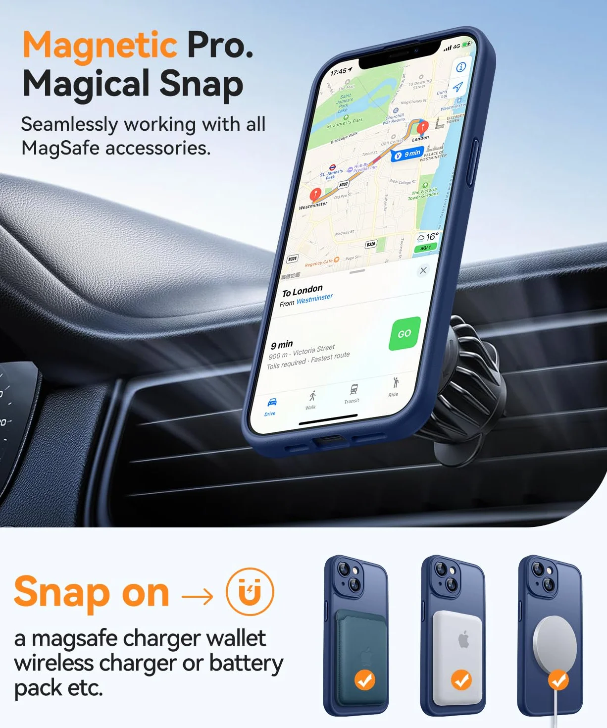 CANSHN Cover Magnetica per iPhone 14(6,1 Pollici), Compatibile con MagSafe, [Protezione Completa Della Fotocamera], Custodia Traslucida Opaca Protettiva Sottile Antiurto,Blu Profondo