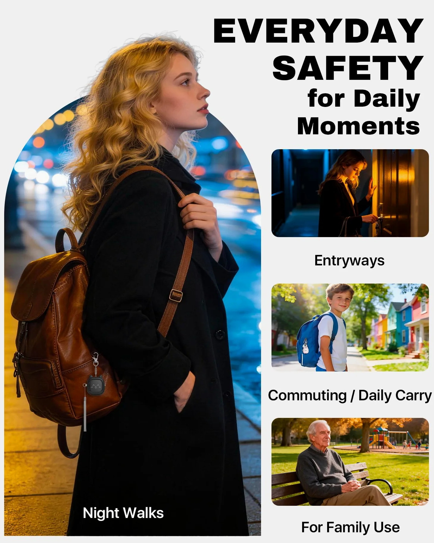 Allarme personale con suono sicuro, 130 dB, allarme di sicurezza, allarme di sicurezza con luce LED, sirena di sicurezza personale per donne, uomini, bambini, anziani, blu/rosa/nero.