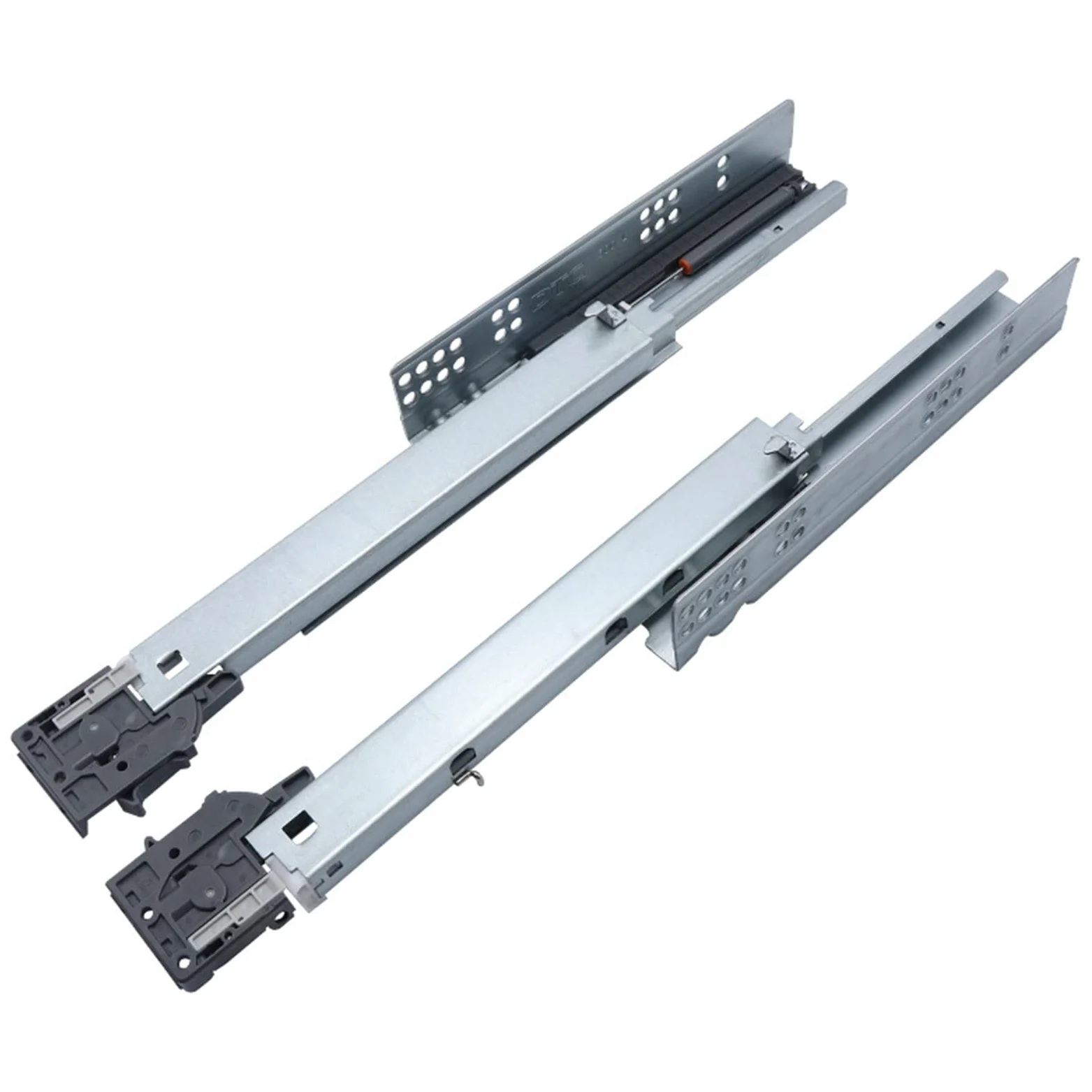Guide per cassetti per carichi pesanti, Guide for cassetti sottotop nascoste con chiusura ammortizzata, estrazione totale, carico 40 kg, 250-400 mm, confezione da 2