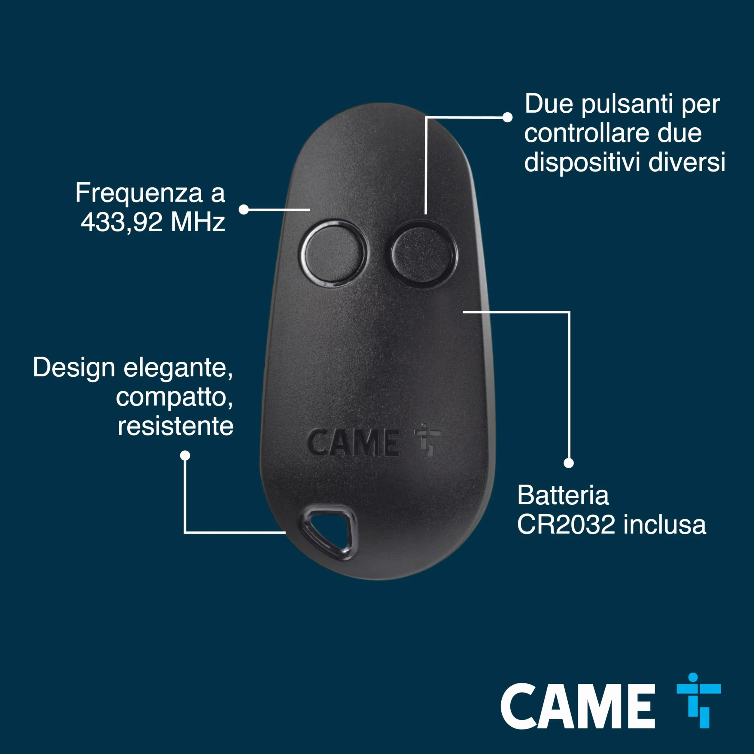 CAME Telecomando TOP bicanale nero 433,92 MHz codice fisso autoapprendimento