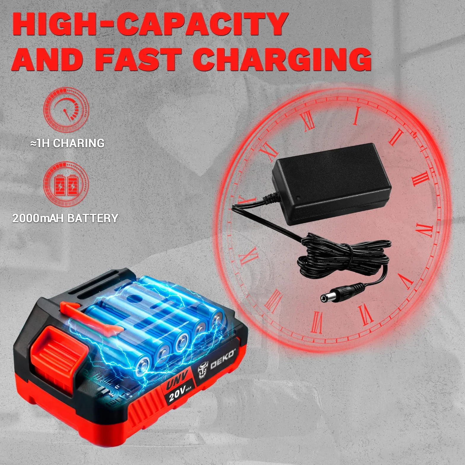 Levigatrice Orbitale a Batteria: DEKOPRO Levigatrice Rotorbitale con 1 Batteria 2000mAh, Orbitale per Legno da 125 mm, 13000 RPM, con Sacchetto per la Polvere e 15 Fogli di Carta Vetrata Rosso
