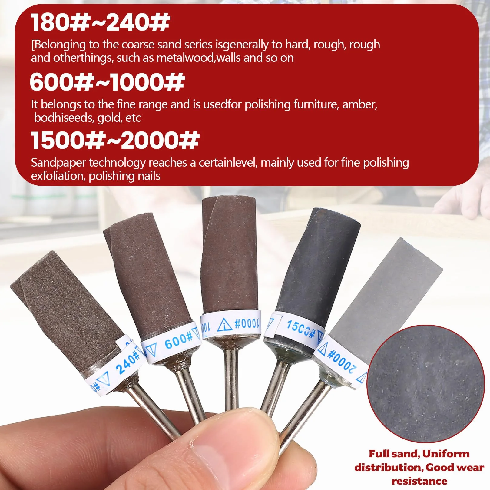 Dremel Tamburi Abrasivi Manicotti Carta Vetrata Grana 180/240/600/1000/1500/2000 Albero 3 mm