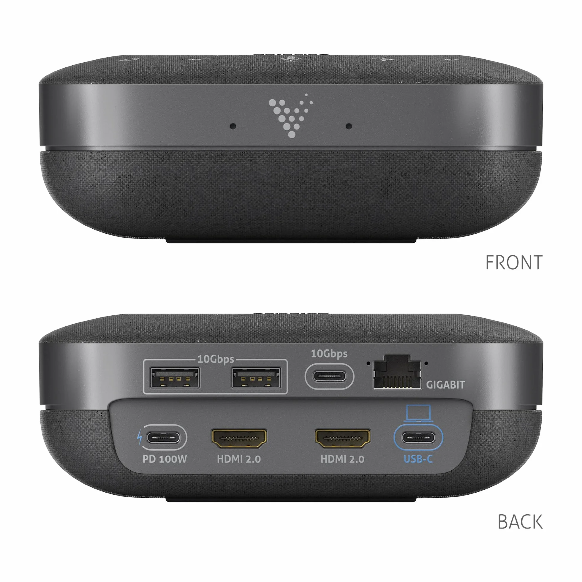 Vuelogic - Docking station USB C, 10 in 1, multifunzione per laptop, docking station portatile 2 monitor 4K, HDMI Hub, PD Power Delivery, altoparlante audio microfono, Ethernet, LAN, nero