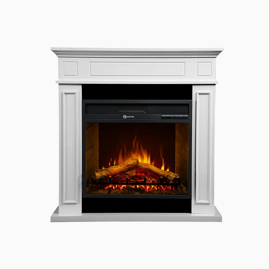 Camino elettrico caminetto da terra JEFFERSON in legno Bianco L 89,5 x H90,5 x P28