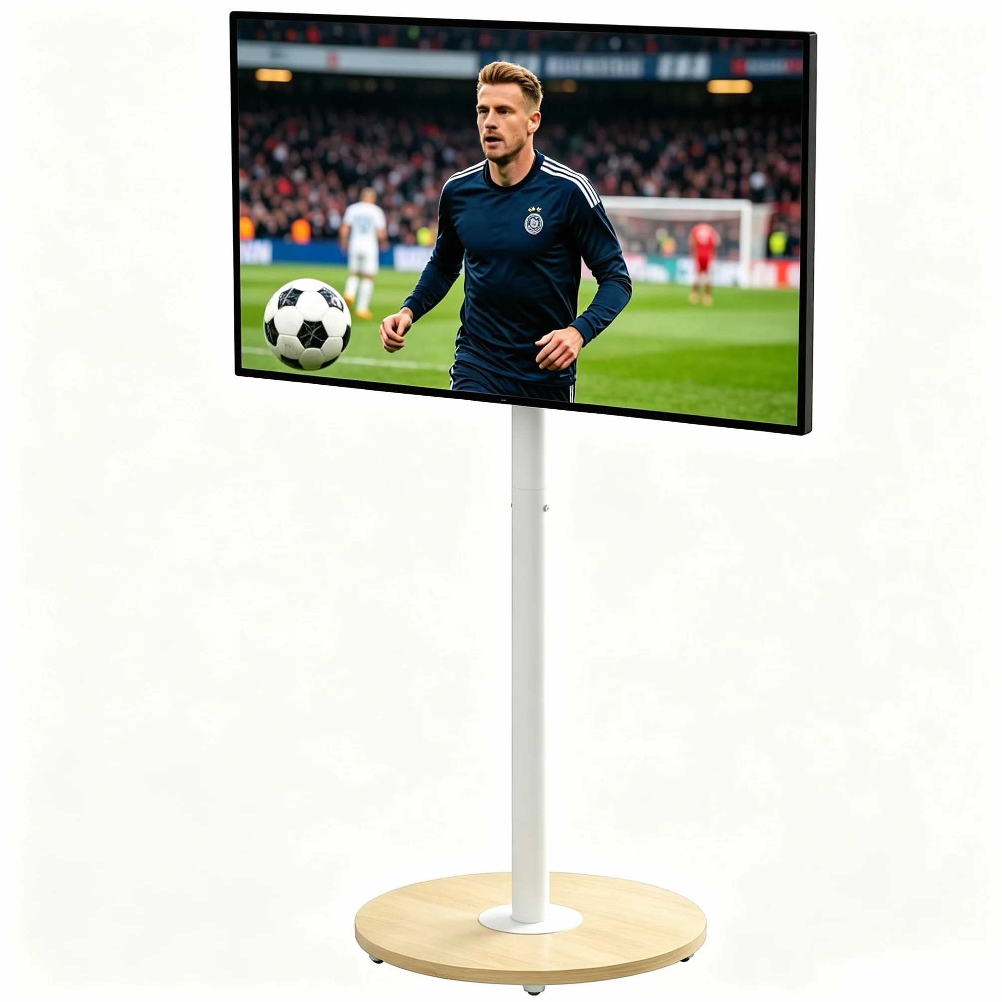 Supporto TV da Pavimento con Ruote Nascoste Legno Base per 40-75 Pollici Peso Max 50kg Max VESA 600x400mm, Regolabile in Altezza, Bianco