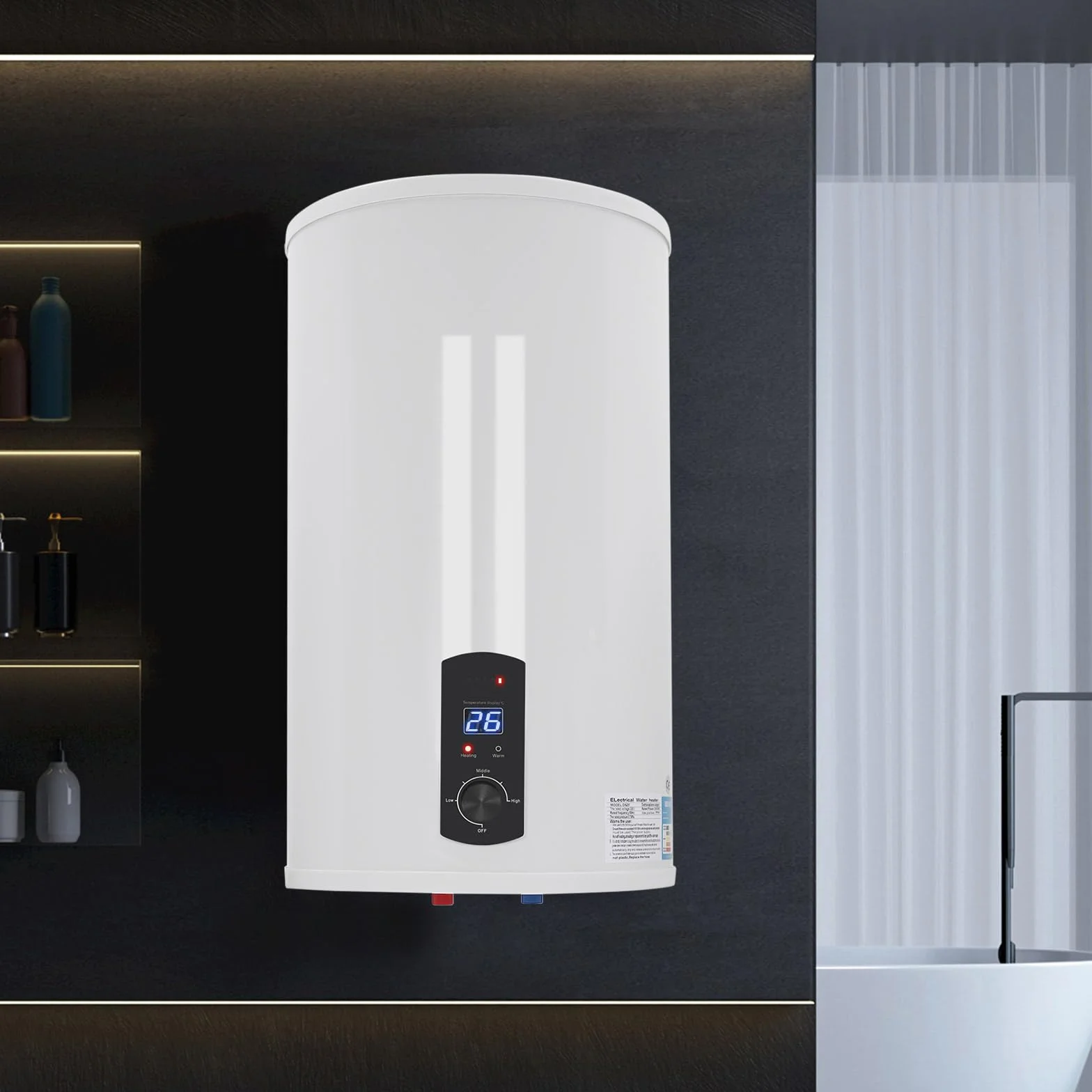 Serbatoio dell'acqua calda da 2000 W, 220 V, 70 l, con protezione contro le perdite, pratica doccia e LED, scaldabagno elettrico (gamma di regolazione della temperatura: 25 – 75 °C)