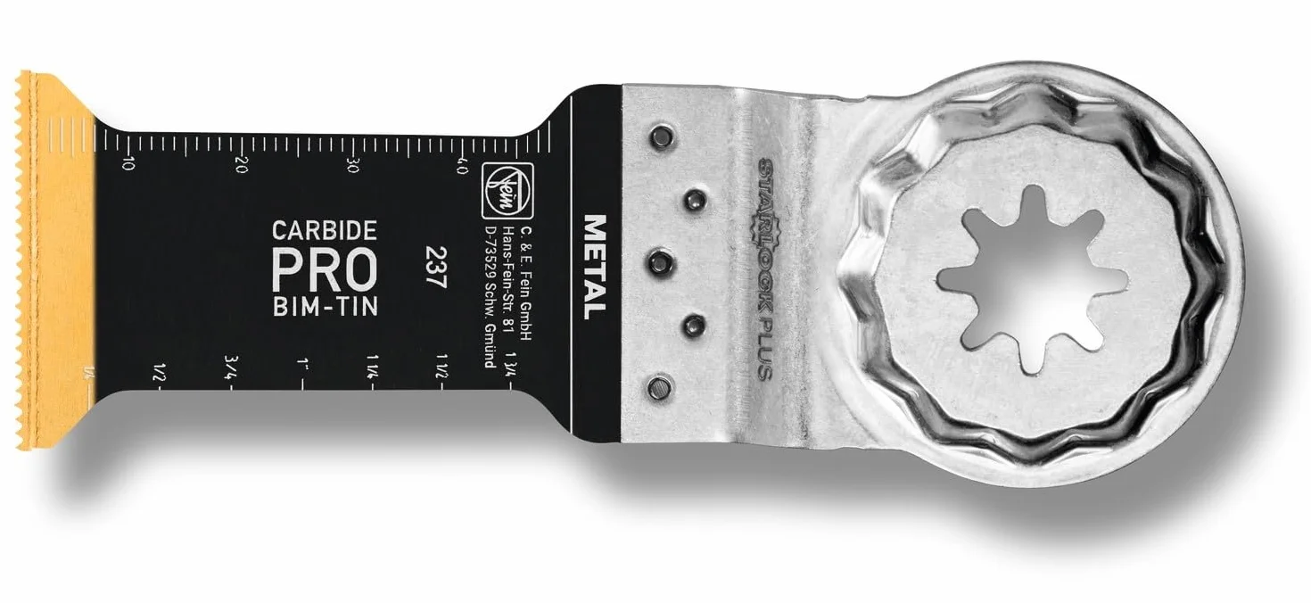 FEIN E-Cut Carbide Pro Lama da taglio in profondità, 1 pz., Larghezza 32 mm, Lunghezza 60 mm, Attacco Starlock Plus, Lama in metallo duro con rivestimento in TiN estremamente resistente all’usura