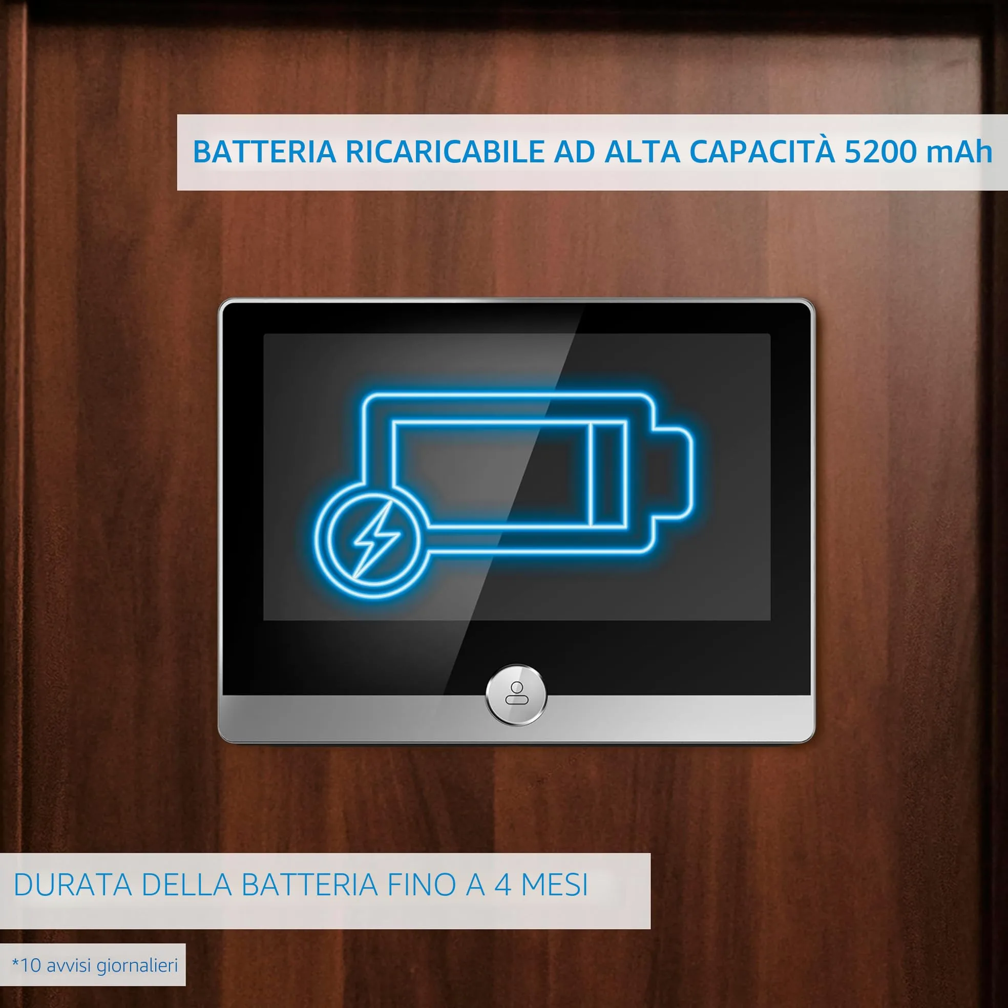 NIVIAN Spioncino Digitale WiFi - Videocamera Full HD con Batteria e Campanello, Audio Bidirezionale, Rilevamento PIR e Visione Notturna | App e Controllo da Smartphone