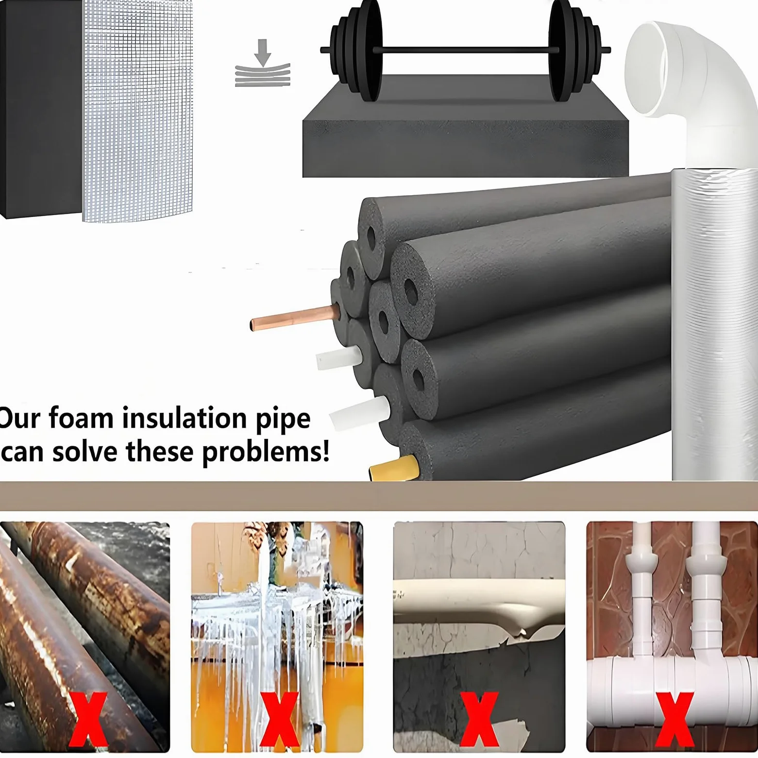 Tubo in Schiuma Isolante Esterni Condizionatore (ID) 159mm x (T) 30mm | Isolante Autoadesivo Copertura Antigelo, per Tubi dell'Acqua All'aperto in Schiuma Antigelo Ritardante di Fiamma