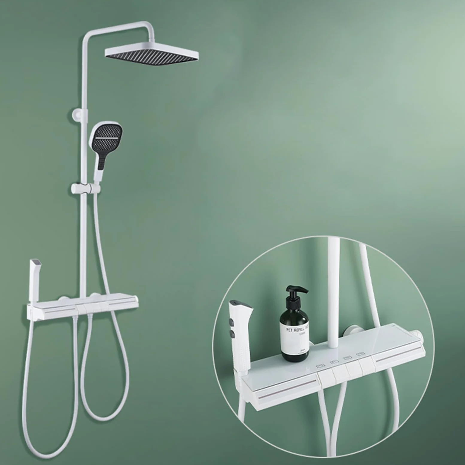 Set di rubinetti per Sistema Doccia con Display Digitale, luci ambientali, soffione a Pioggia, doccetta a 3 modalità, spruzzatore per Bidet a 2 funzioni, beccuccio per Vasca a casc