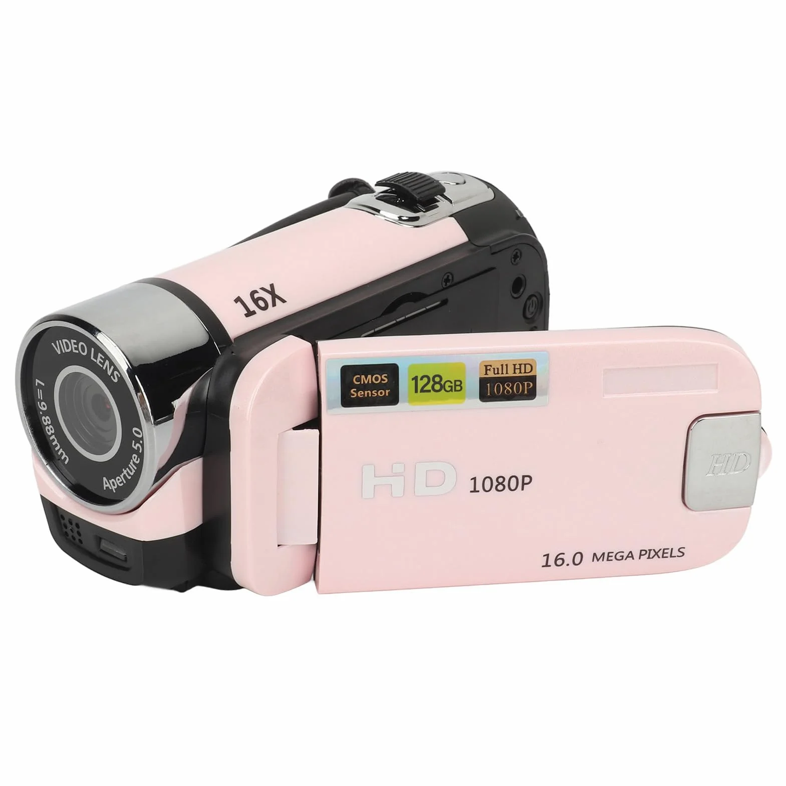 Fotocamera Digitale HD 1080P, Videocamera per con Zoom 16X con Schermo Ruotabile da 2,4 Pollici per la Fotografia, Fotocamera Selfie Portatile da 16 MP con Luce di (PINK)