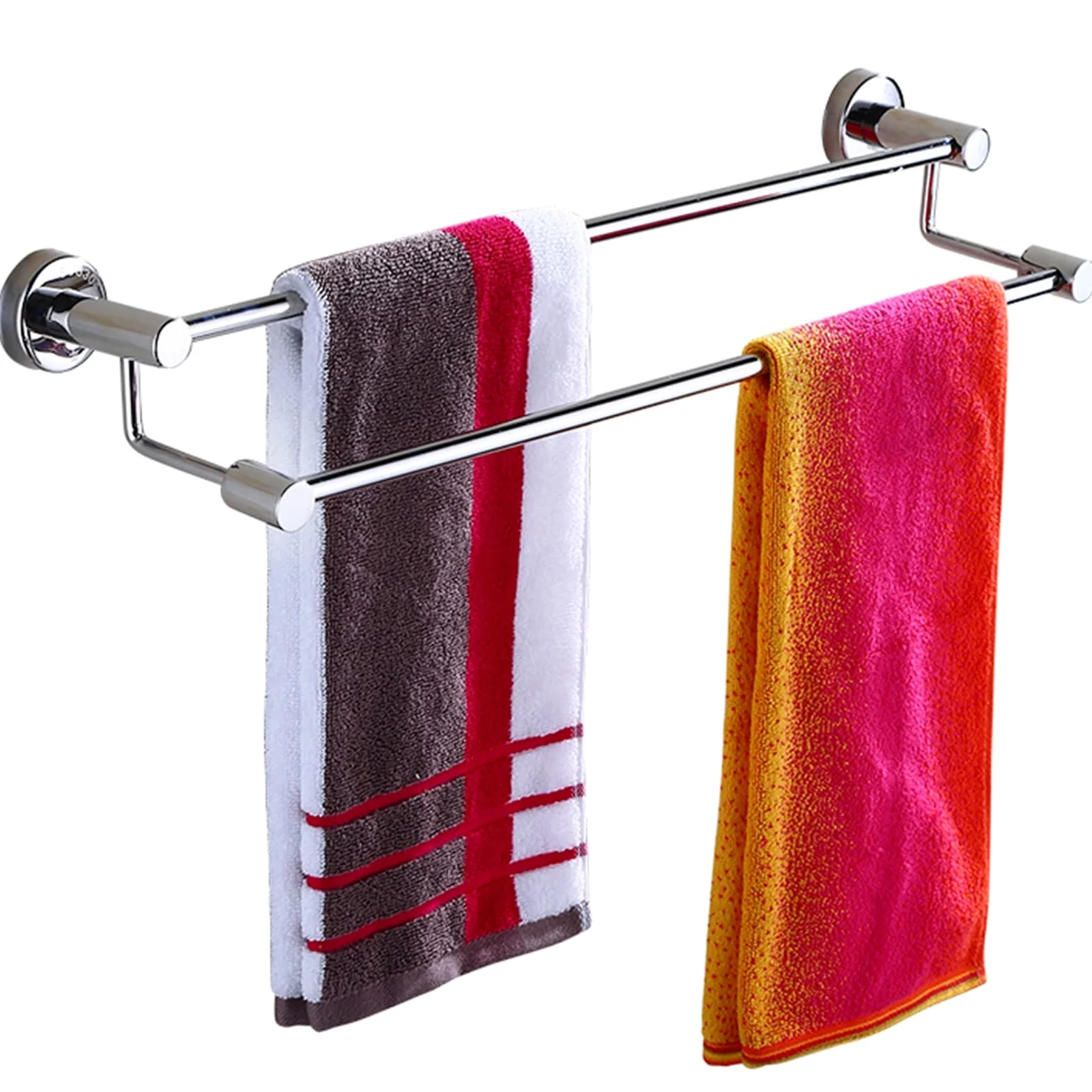 Portasciugamani doppio in acciaio inox, montaggio a parete, per bagno e cucina, 120 cm, argento