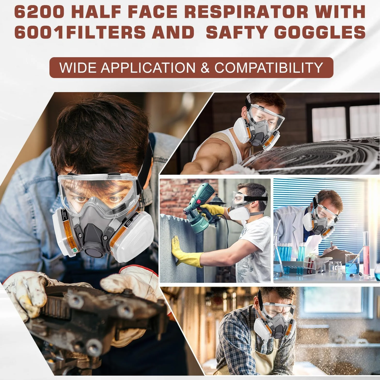Maschera Respiratoria con Occhiali Protettivi 20 Filtri Sostituibili Kit Protezione Verniciatura Polveri
