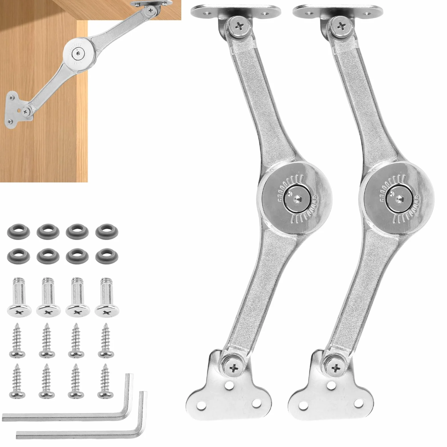 2 Pezzi Supporto Cerniera per Ante Ribalta, Cerniere a Ribalta per Armadietto Scaffale con Viti e Chiave a Brugola, 75°/90°/110° Ribaltabile Cerniere per Ante Cucina Ammortizzate, per Armadietti