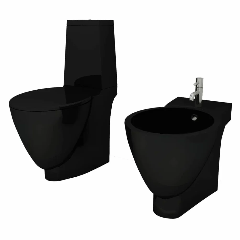 vidaXL Ceramica Nera WC Bidet da Parete Sanitari Bagno