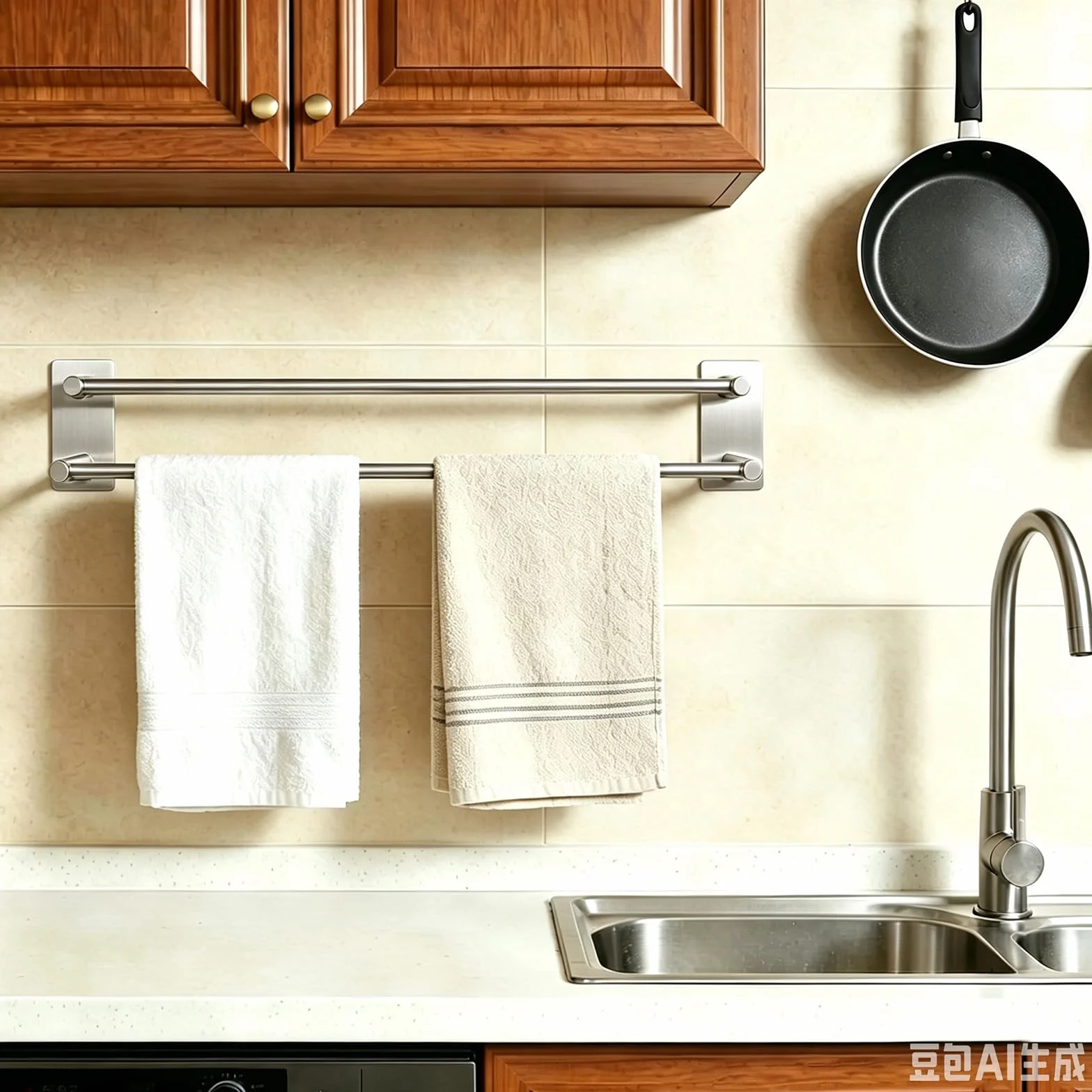 Portasciugamani 40cm Doppio Autoadesivo in Acciaio Inox Bagno Cucina Camera | Senza Foratura, Acciaio Inox SUS304