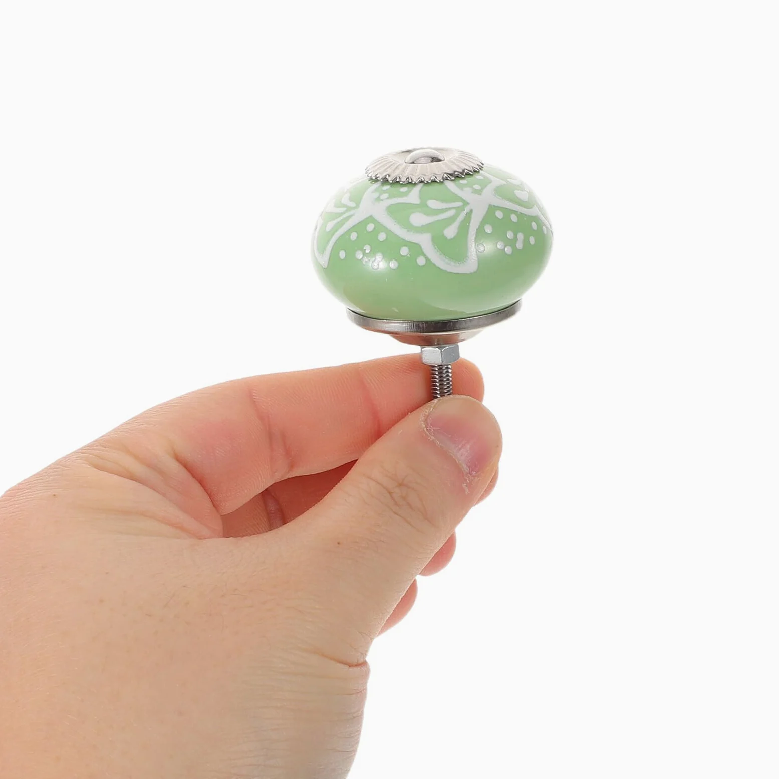 10 Pezzi Pomelli in Ceramica Verde Stampati Manopole Rotonde Resistenti per Armadi e Mobili Cucina Maniglie Decorativi per Comò e Armadietti con Viti Incluse