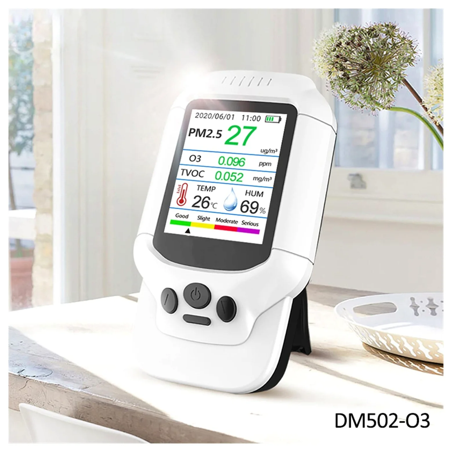 Rilevatore Gas, PM2.5/HCHO/TVOC Monitor di umidità della temperatura Tester di analisi della qualità dell'aria Analizzatore di rivelatore di gas di formaldeide ozono Misurazione per Lavoro, Casa(502O3