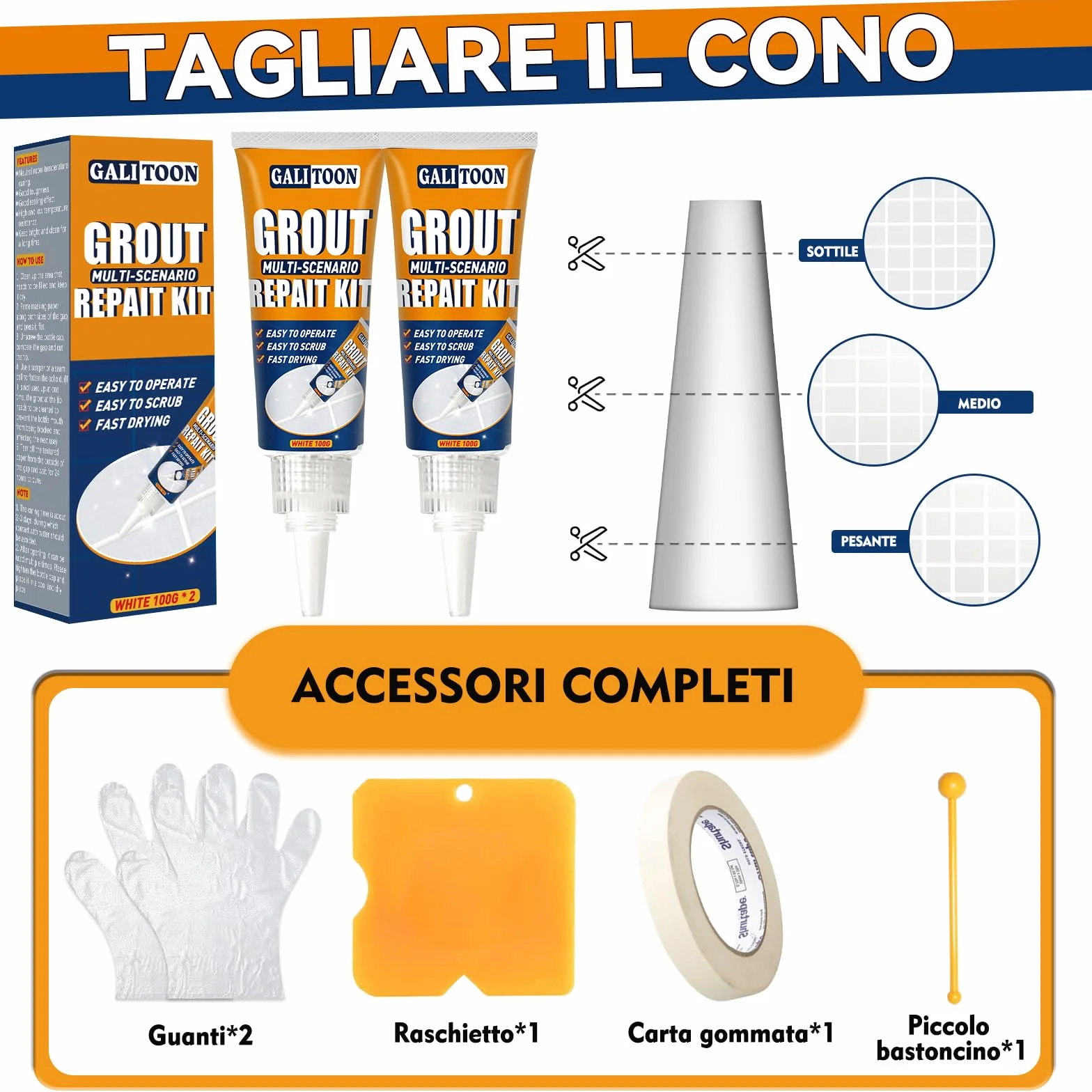 Kit Riparazione Fughe Piastrelle Asciugatura Rapida Bianco 200G