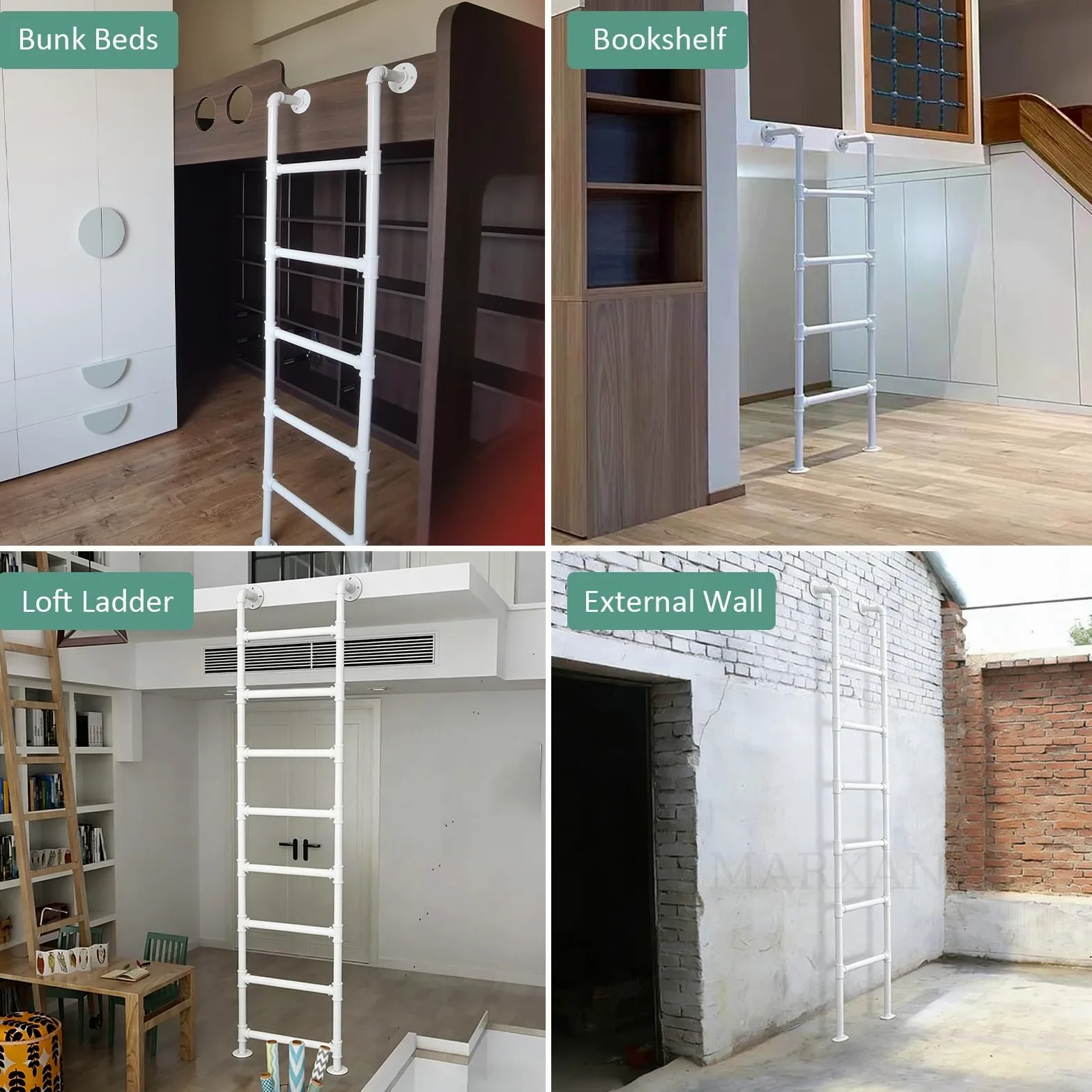 Scala di Uscita di Emergenza Resistente per Casa/Letto a Castello, Scala da Soppalco da Terra in Ferro battuto Bianco con Accessori di Montaggio, Dimensioni Personalizzabili(155cm/61in)
