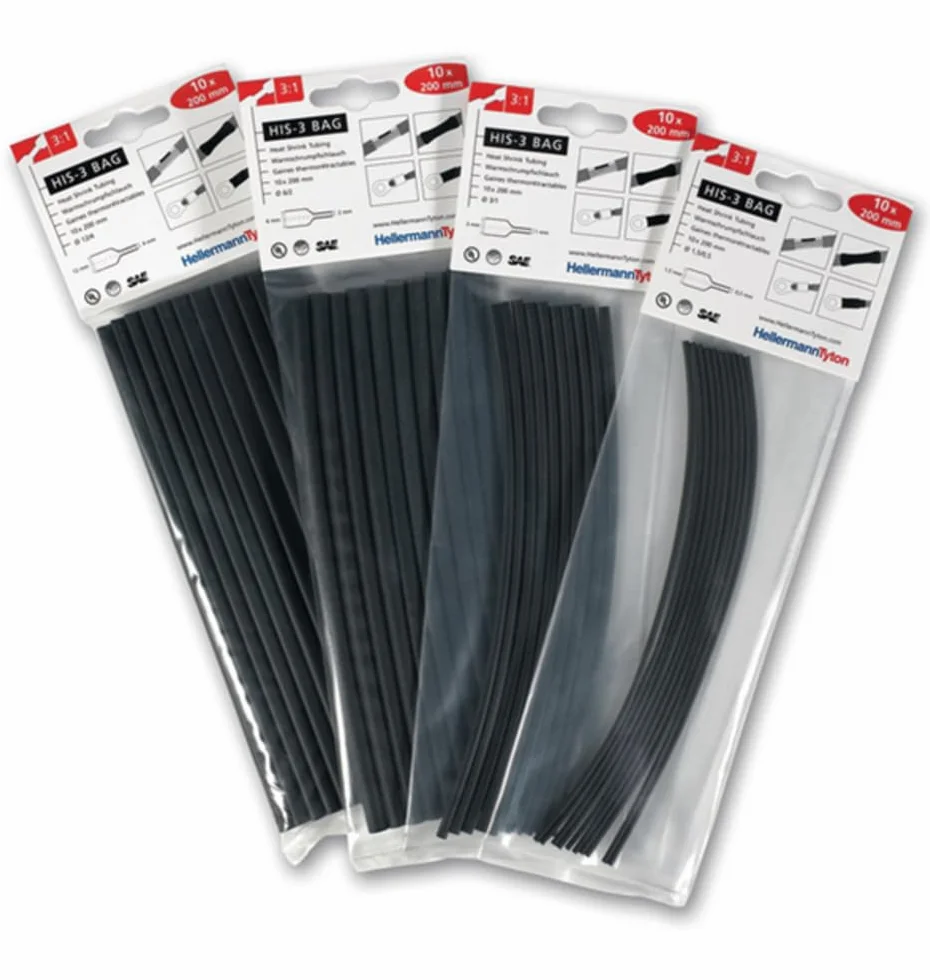 HellermannTyton Guaine Termorestringenti Nere HIS-3-BAG-3/1 200mm Lotto 10