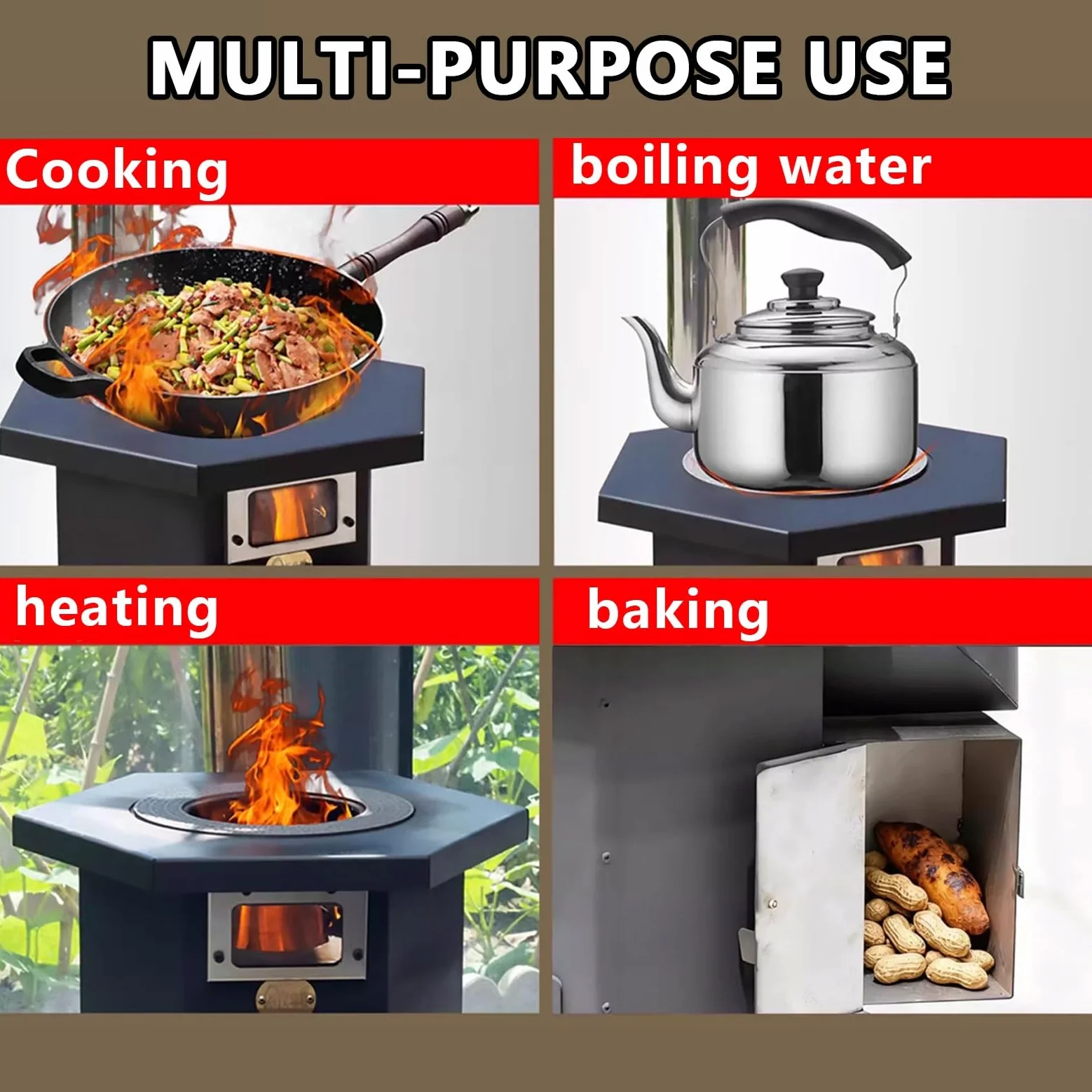 Stufa A Pellet Forno Da Campeggio Stufa A Legna Con Forno Include Canna Fumaria Da 200 Cm E Due Finestre Di Ispezione Design Completamente Saldato