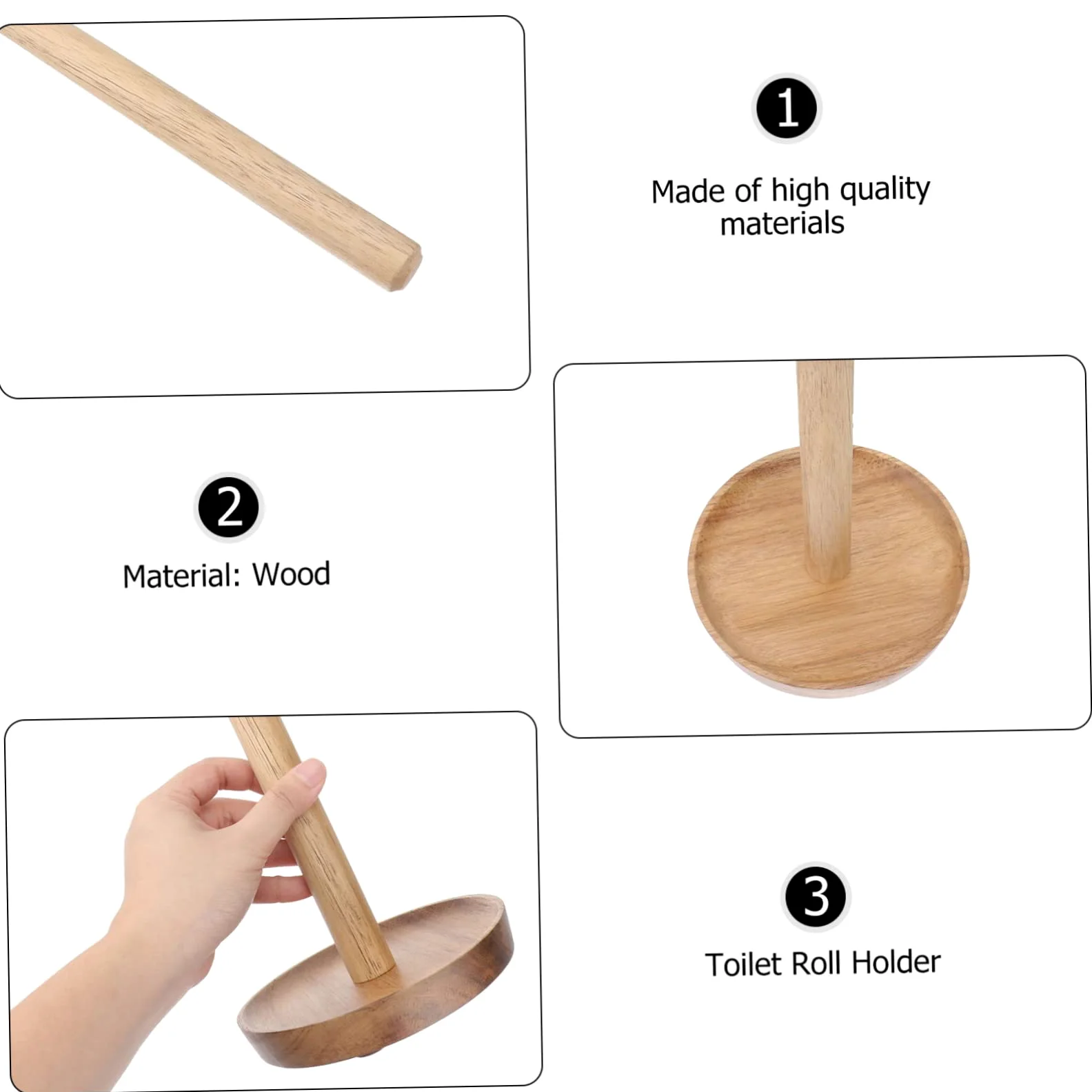 TOPBATHY Portarotolo da Bagno in Legno Solido, Marrone, Base Antiscivolo, Design Semplice e Creativo per Bagno Padronale e Cameretta