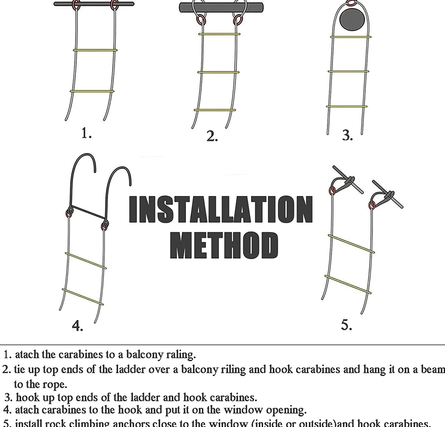 Generico Scala di Emergenza, Scala di Corda da 12 m per Bambini e Adulti, Scala di Sicurezza per finestre e balconi, Ideale per Uso Domestico ed Esterno, Design Portatile e Resistente.