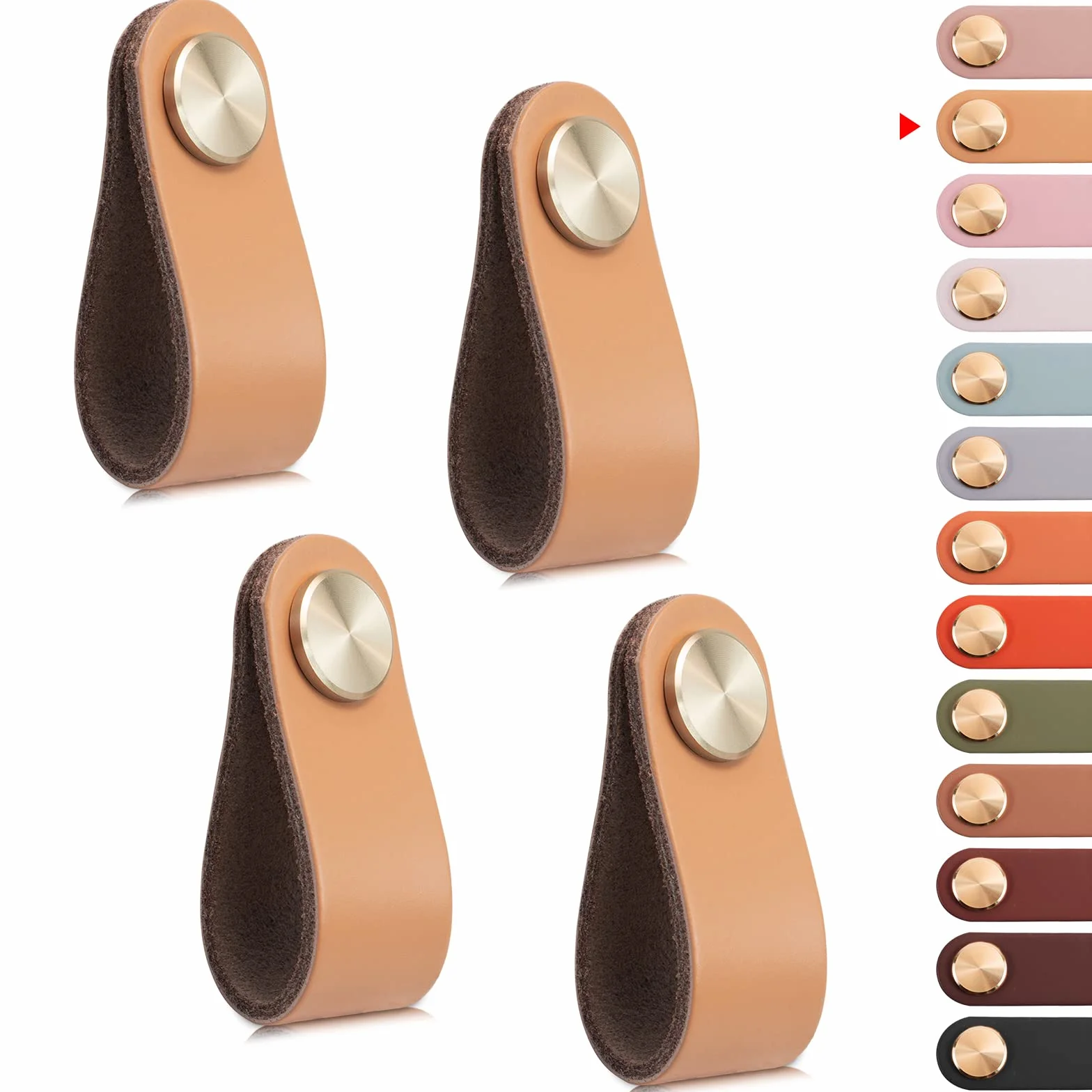 Maniglie per Mobili in Ecopelle 4 Pezzi, Foro Singolo Vintage Pomelli per Cassetti Armadio Cucina Beige