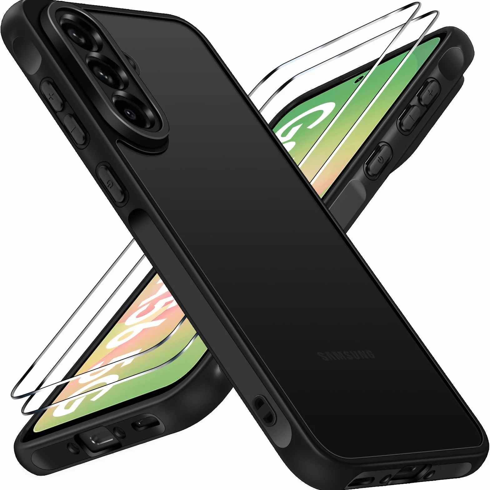 iVoler Cover Opaca per Samsung Galaxy A56 5G con 2 Pezzi Vetro Temperato, [Antiurto di Grado Militare] [Protezione Della Fotocamera] Custodia Traslucida Posteriore Sottile Anti-Impronte Case, Nero